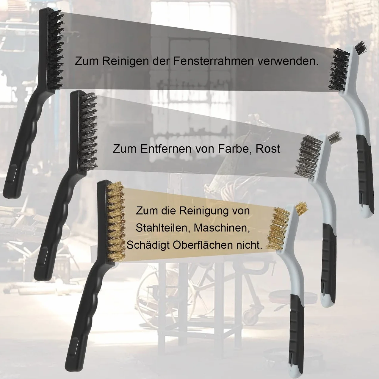 VASTOOLS 6-częściowy zestaw szczotek ręcznych, 2 x mosiężna szczotka druciana, 2 x szczotka ze stali nierdzewnej, 2 x szczotki nylonowe, do usuwania uporczywych pozostałości i rdzy