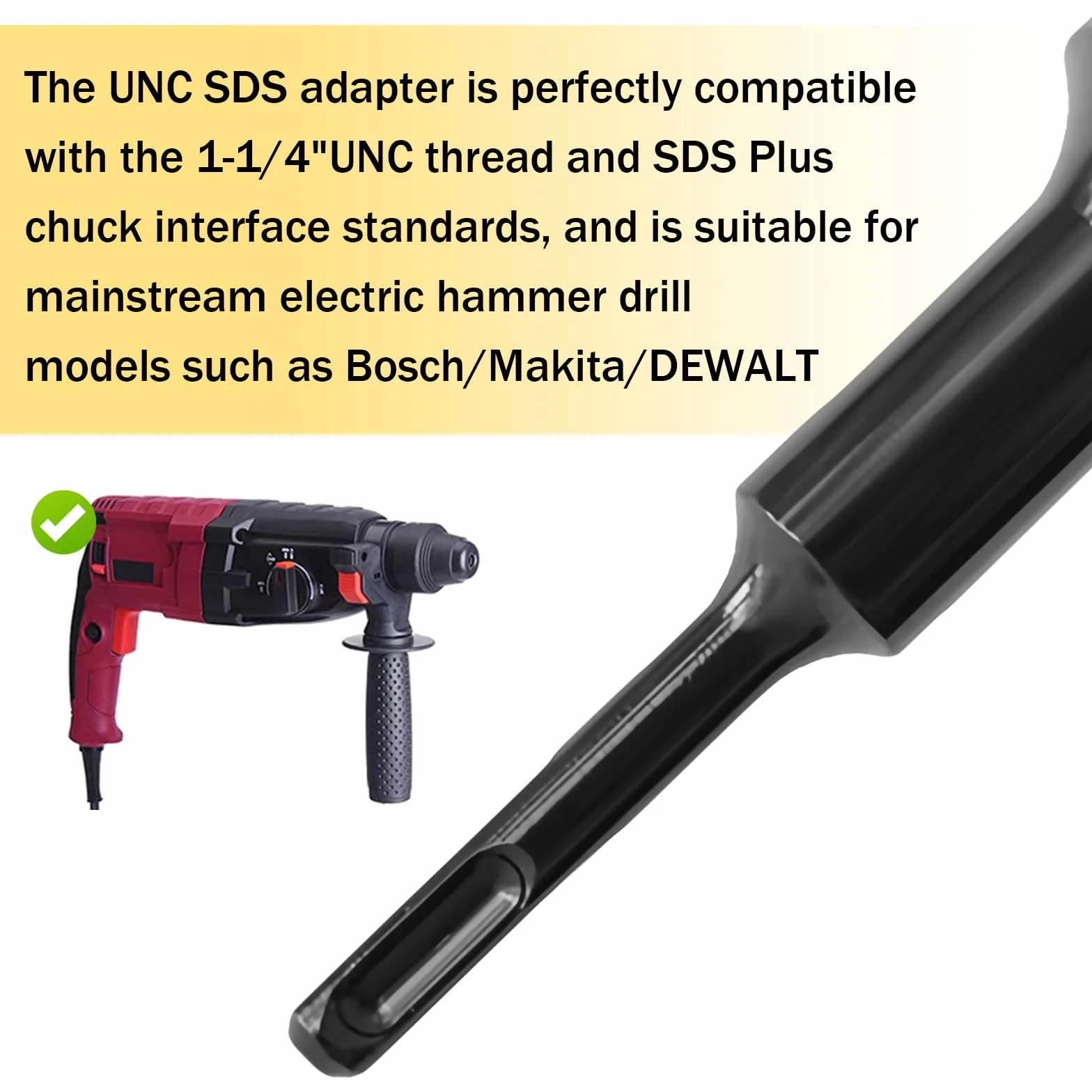 UNC SDS Adapter: 1 1/4 UNC na SDS Plus adapter do diamentowej koronki wiertniczej, adapter do wiertła rdzeniowego, adapter do wierteł betonowych, lekkie przedłużanie wiercenia, niełatwe do
