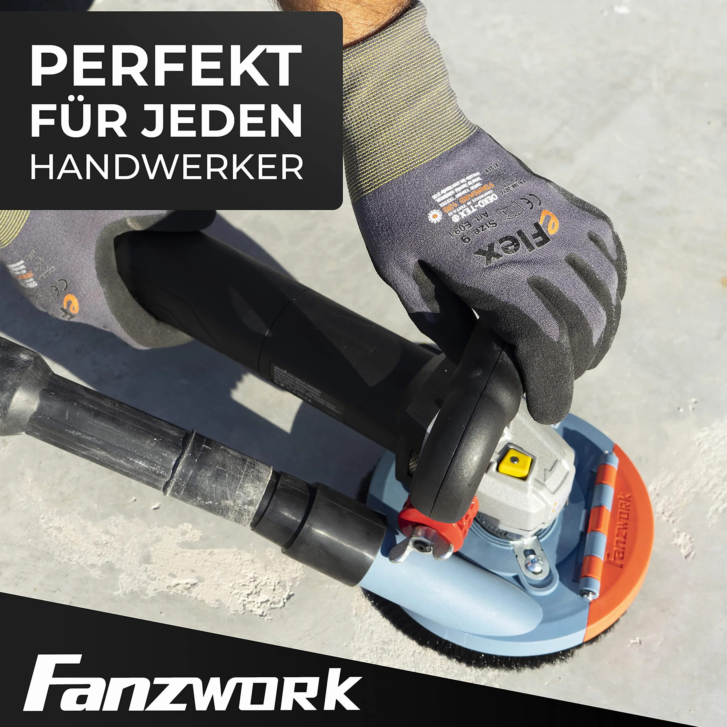FANZWORK Osłona Ssąca do szlifierki Kątowej z Tarczą Diamentową 125 mm, Wymienne Szczotki, Kompatybilny w 99% Uniwersalny Kształt, Wzmocniony Pierścień Adaptera, Adapter M14