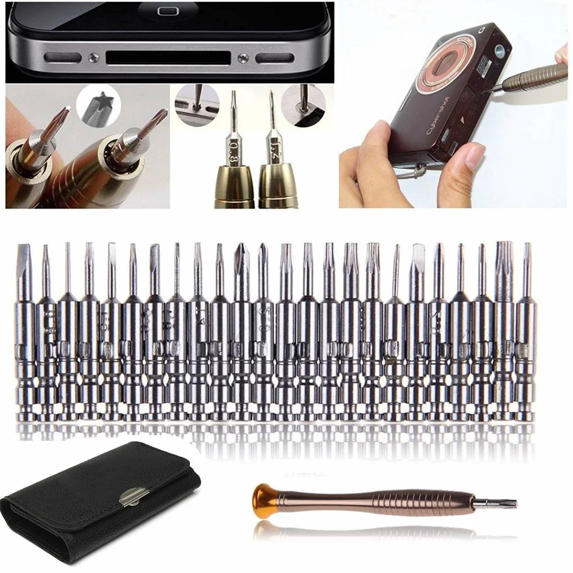 VAKKI Zestaw śrubokrętów precyzyjnych, mini śrubokręt, zestaw narzędzi 25 w 1, ze skórzanym etui do telefonu komórkowego, laptopa PC, zegarka, komputerów, warsztatów elektronicznych, naprawy okularów