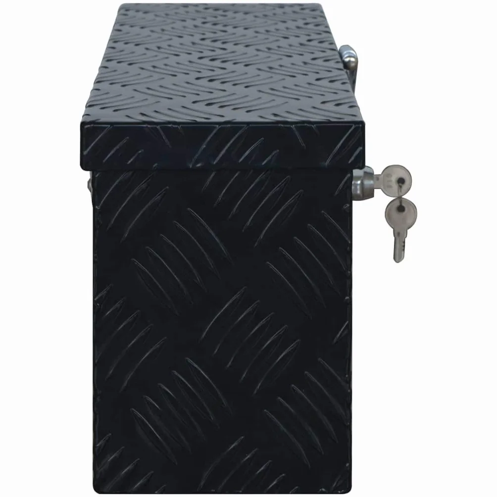 Aluminiowa skrzynka 485 x 140 x 200 mm, czarna, aluminiowa blacha falista z powłoką proszkową, lekka skrzynka narzędziowa z systemem zamykania i 2 kluczami do warsztatu, garażu i transportu