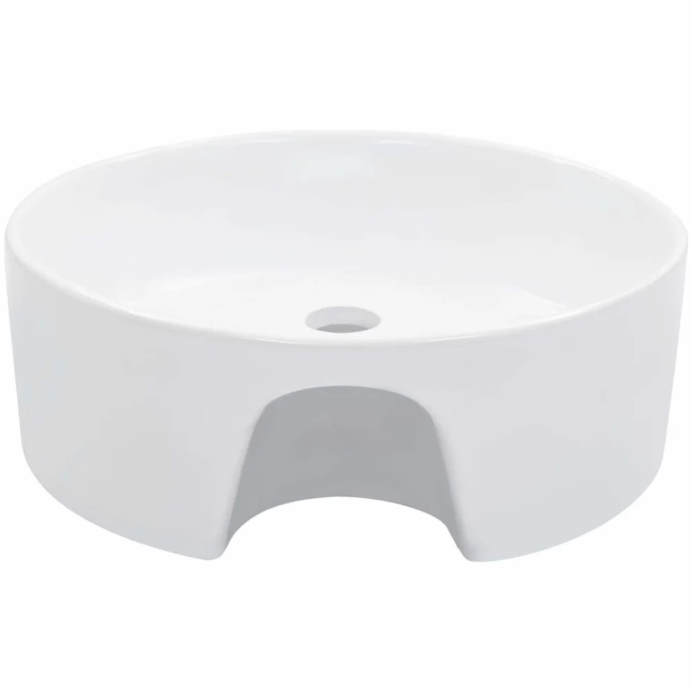 Ceramiczna umywalka nablatowa umywalka z przelewem 36 x 13 cm, biała, okrągła, do umywalki ręcznej przy umywalce, z otworem na kran i otworem odpływowym do pomieszczeń sanitarnych