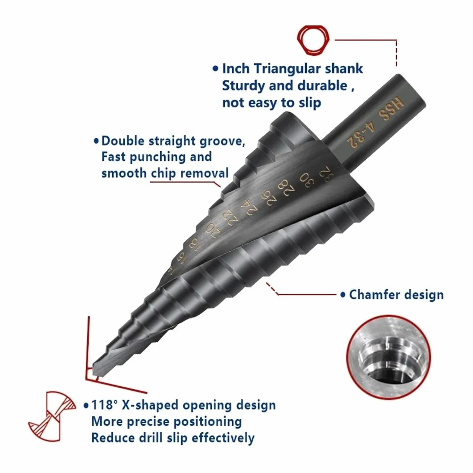 Wiertło stopniowe do metalu 4-12/20/32 mm, 6-30 mm, HSS, zestaw stożków kobaltowych, narzędzie do wiercenia otworów w drewnie/metalu(3pcs Set without bag)