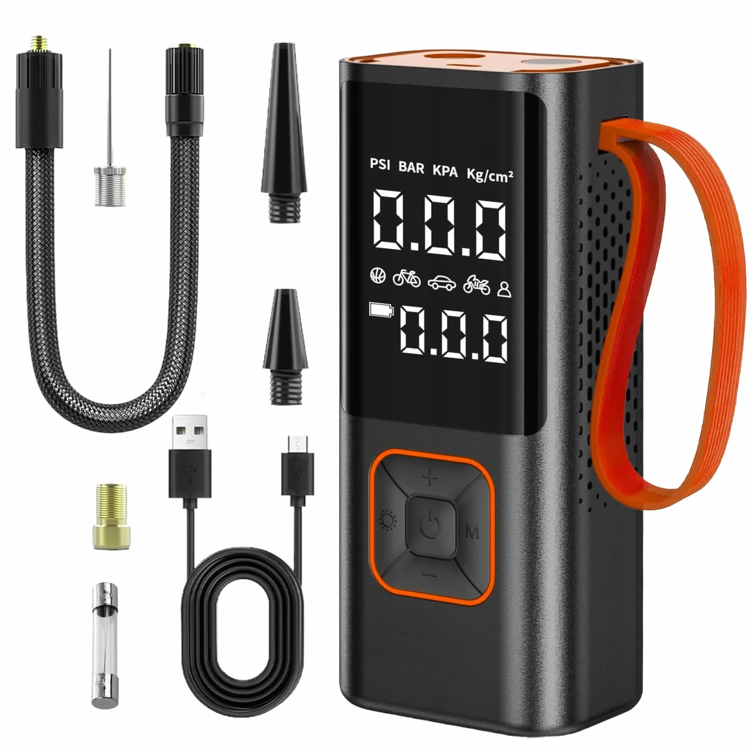 Kompresor Akumulatorowy 80W 7800mAh, Przenośna Pompka 150 PSI do Opon Auta, Roweru (Presta), Motocykla, Piłek i Materacy, Wyświetlacz LCD, Auto Stop, Latarka LED, Ładowanie USB-C, Kompaktowa Pompa
