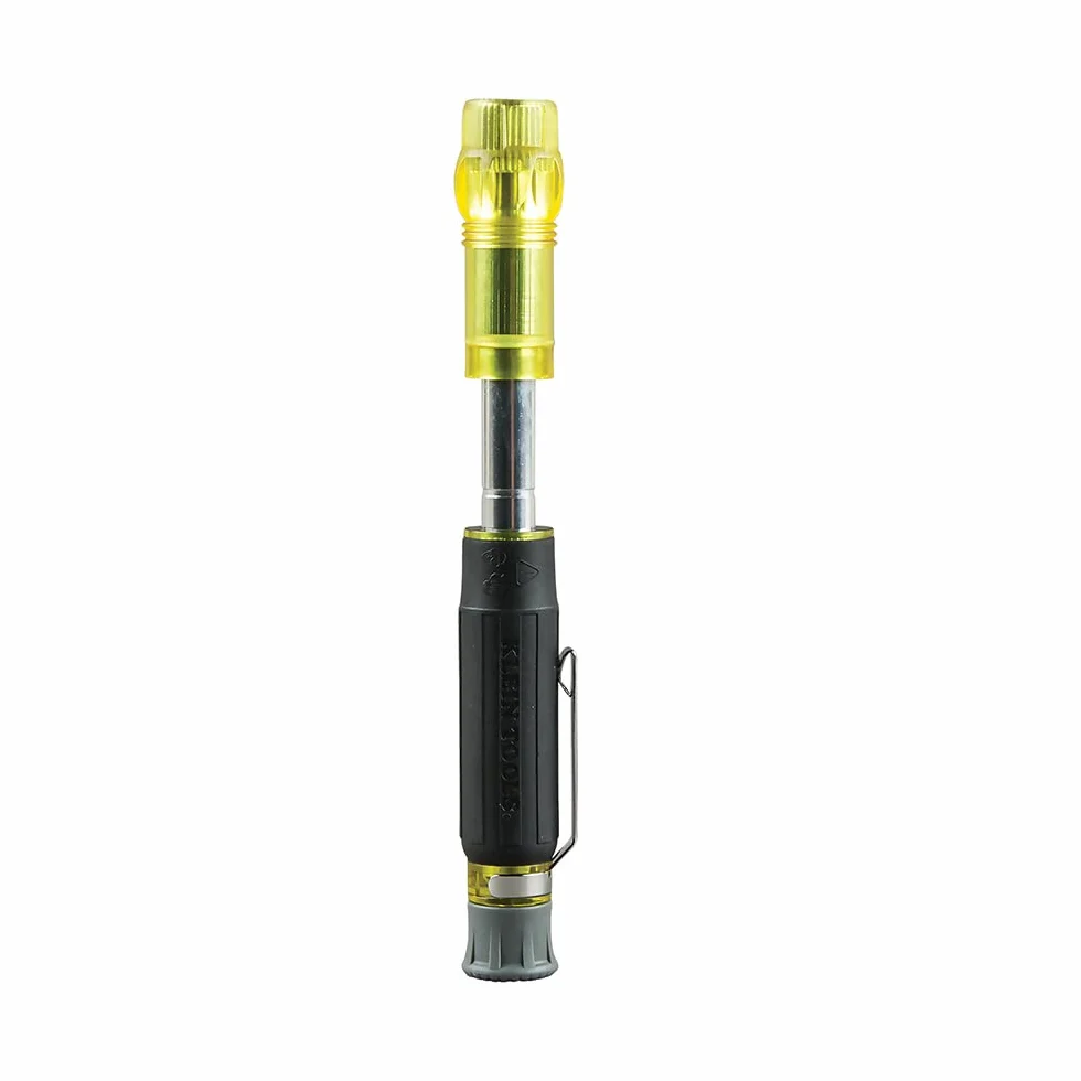 Klein Tools 32613 Precyzyjny śrubokręt, precyzyjny śrubokręt kieszonkowy HVAC 3 w 1 z bitem Schradera, żółty/czarny