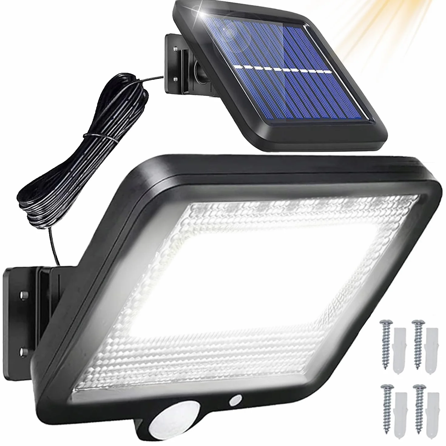 Retoo Lampa solarna z czujnikiem ruchu na zewnątrz ze 100 diodami LED wodoodporność IP44 światło słoneczne na zewnątrz kinkiety słoneczne do ogrodu 4000 mAh 1000 lumenów bezpieczne kinkiety