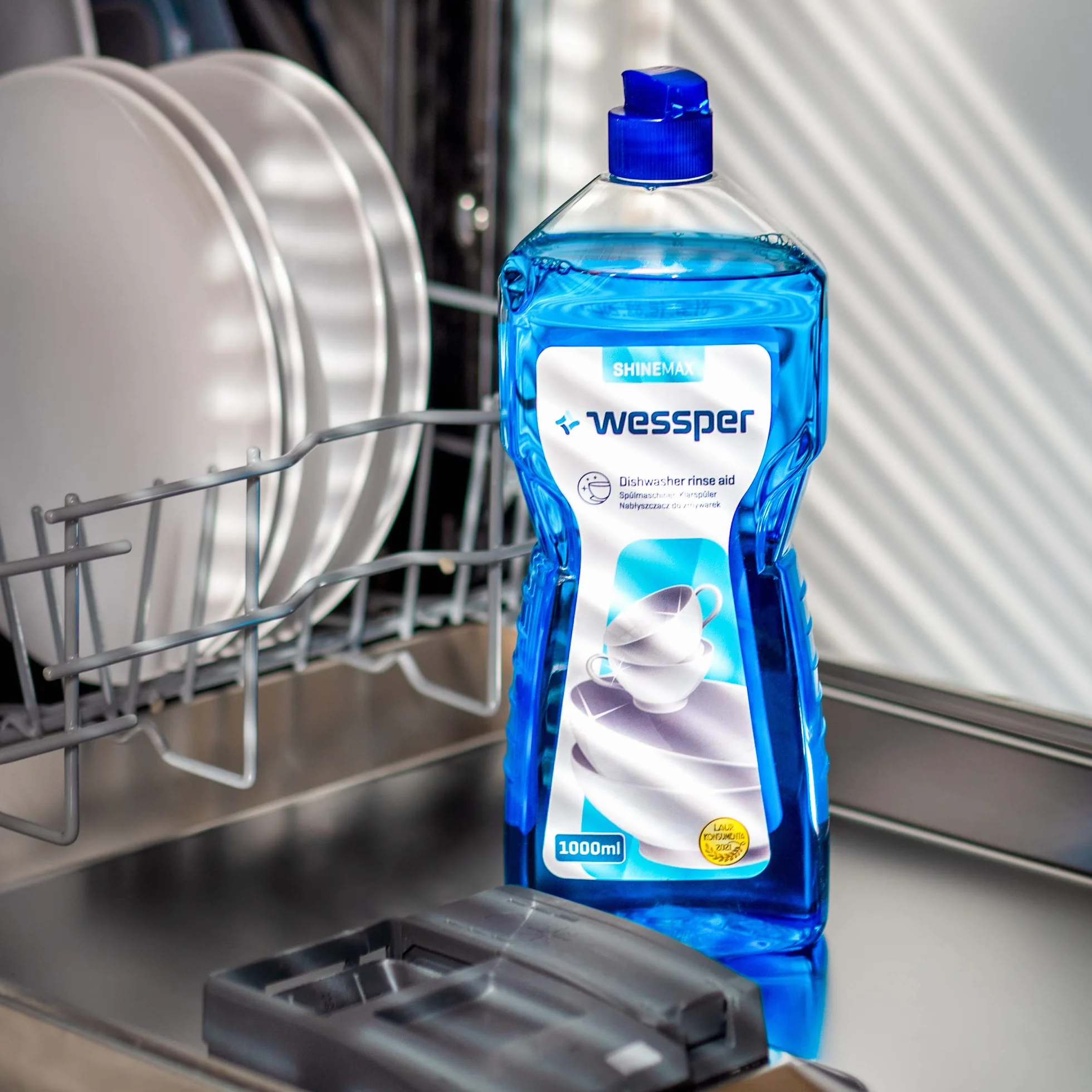 Wessper ShineMax 2 sztuki płyn nabłyszczający do zmywarki, odpowiedni do każdego rodzaju zmywarki, do ochrony koloru i połysku, do błyszczących szklanek, filiżanek, talerzy, garnków i patelni, 2x 1000 ml