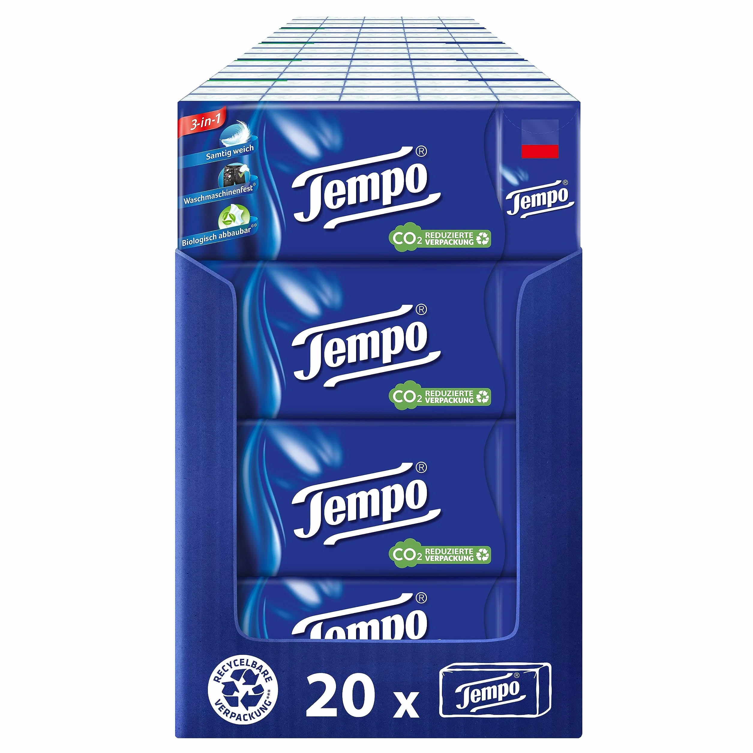 Tempo Oryginalne chusteczki higieniczne - Megapack - 20 opakowań po 15 opakowań x 10 chusteczek - bardzo mocne, miękkie chusteczki papierowe, można prać w pralce