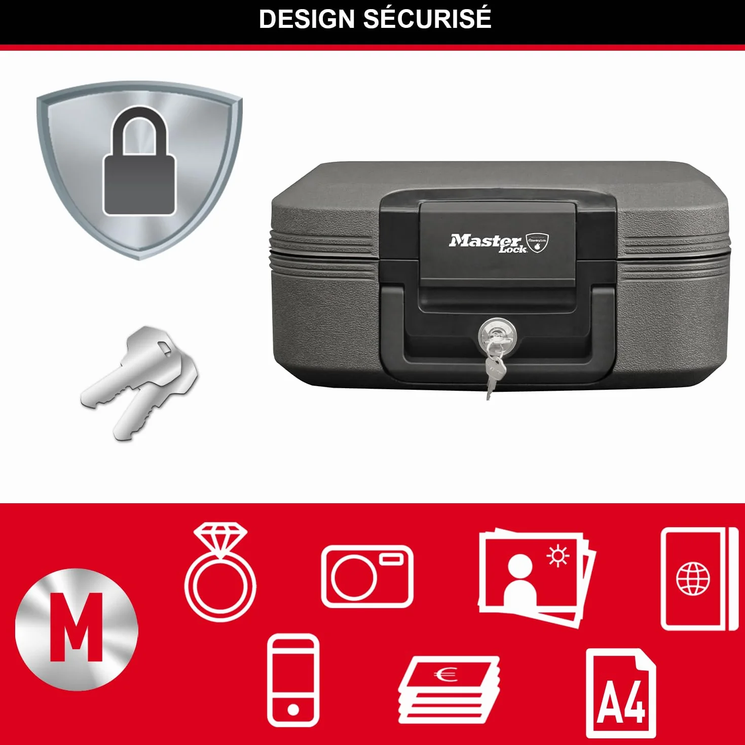 Master Lock Kasetka Ognioodporna, Czarny, 16,8 cm x 39,1 cm x 36,3 cm, 1 Sztuka
