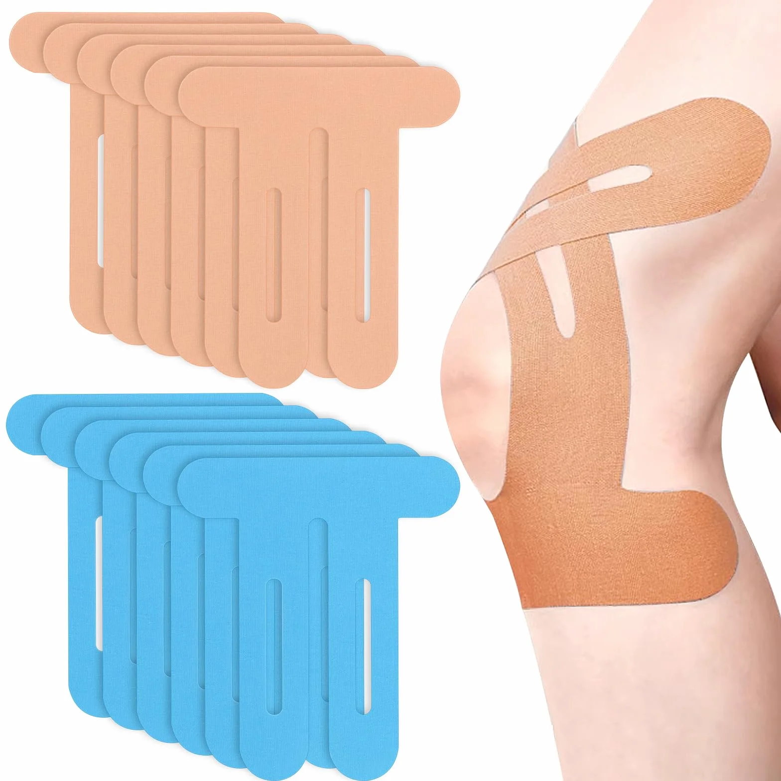12 sztuk PreCut Kinezotapes, Kinesiotapes, Wygodne do przenoszenia, wodoodporne i elastyczne taśmy kinezjologiczne na kolana, ramiona, kostki i nadgarstki (niebieski+brązowy)
