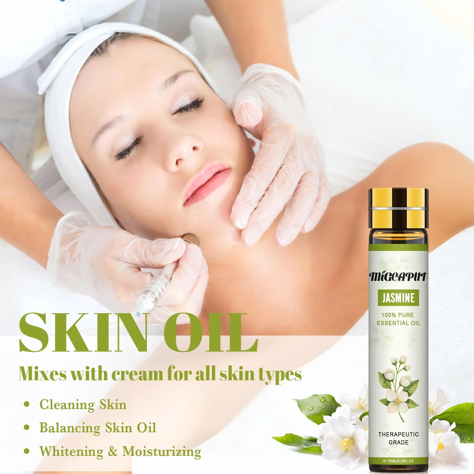 MIGCAPUT Zestaw Olejków Eterycznych Jaśminowy 2 x 10ML, 100% Naturalne Olejki Eteryczne do Aromaterapii, Olejek Jaśminowy Klasy Terapeutycznej do Dyfuzora Nawilżacza, SPA, Masażu, Snu, Mydła