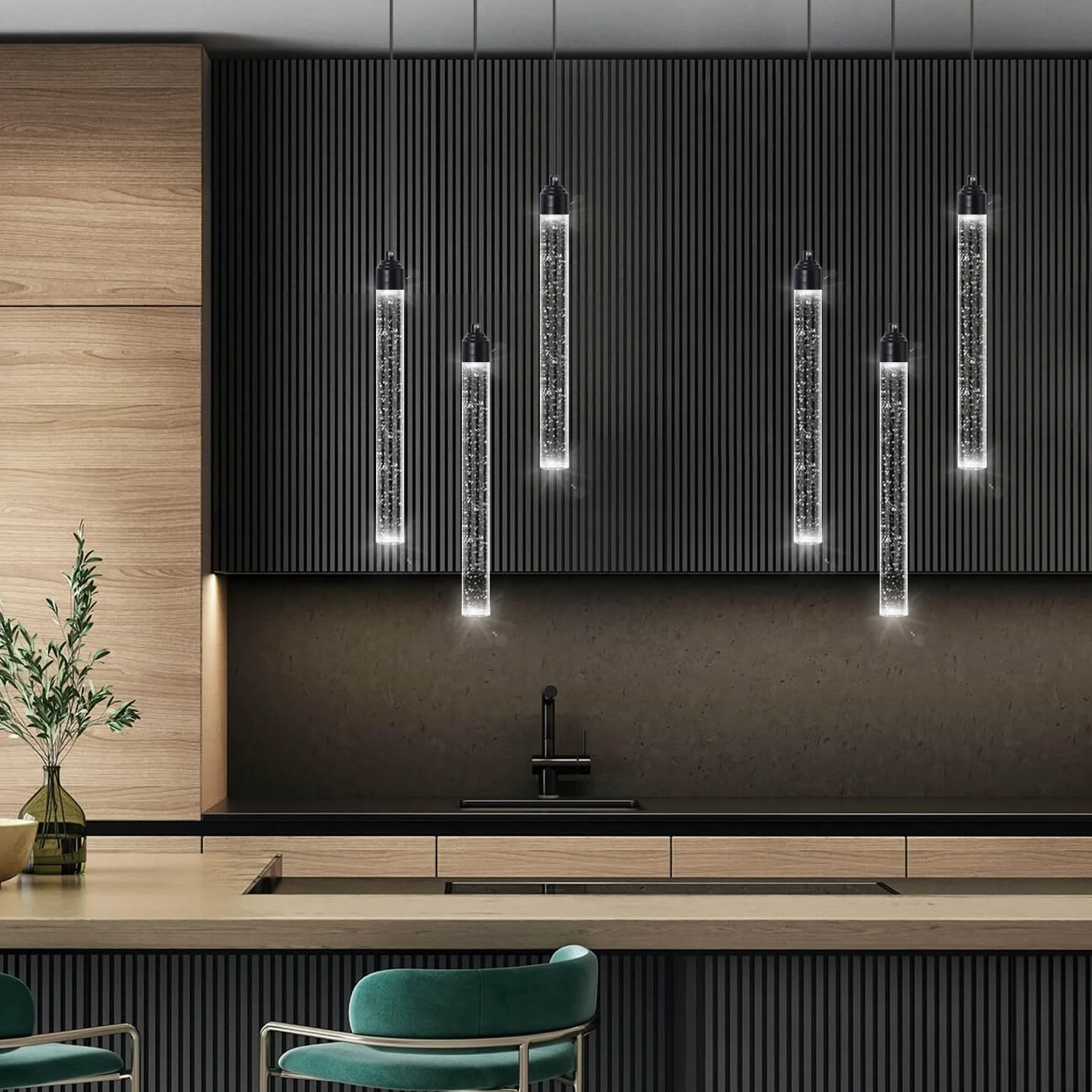 Mini czarny żyrandol z 3 światłami na wyspę kuchenną nowoczesny kryształowy wisiorek LED lampa wisząca regulowana ściemniana lampa wisząca do jadalni, sypialni, lampy sufitowe podwieszane