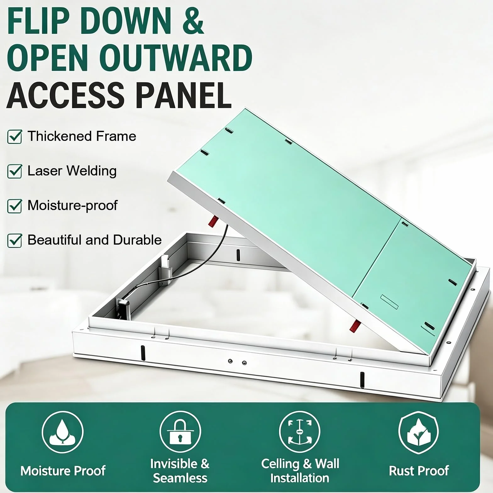 Drzwiczki Rewizyjne do Płyt Gipsowo-kartonowych, Rama Aluminiowa | Panel Dostępu do Ściany z Płyt Gipsowo-kartonowych, z Linką Zabezpieczającą I Blokadą Push Lock, do Sufitów I Ścian(525x525)