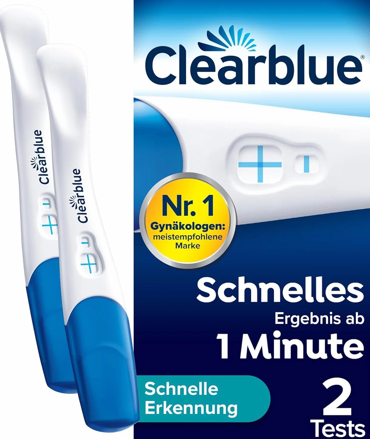 Clearblue Test ciążowy szybkie wykrywanie 2 szt. ponad 99% niezawodność FloorguardTM wynik 1 minuta