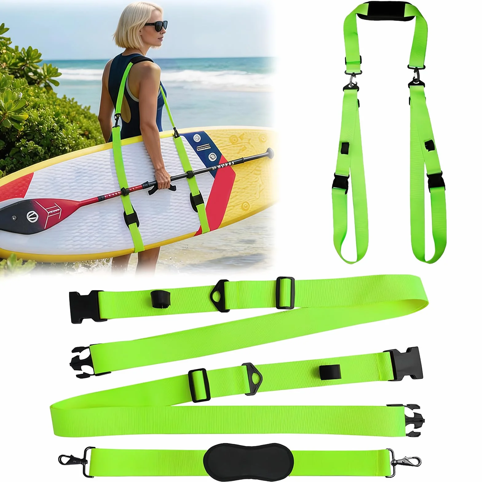 SUP pasek do noszenia, regulowany pasek do noszenia, akcesoria SUP, pasek do noszenia deski surfingowej, deski do wiosłowania, kajaka, longboard, kajaka i SUP Paddle