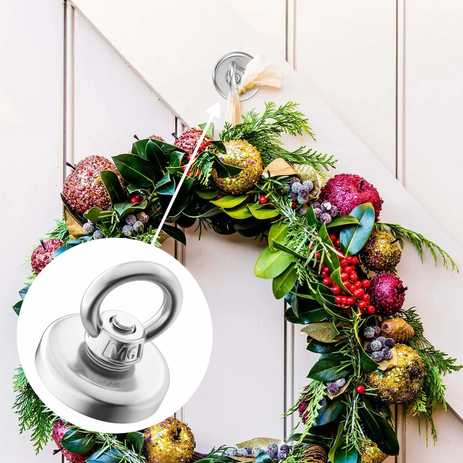 MIN CI Silne magnesy 42 mm, 6 sztuk haczyków magnetycznych, 70 kg, siła przyczepności, neodymowe magnesy oczkowe, magnesy neodymowe z haczykami, do łowienia ryb magnetycznych z oczkiem, silne magnesy