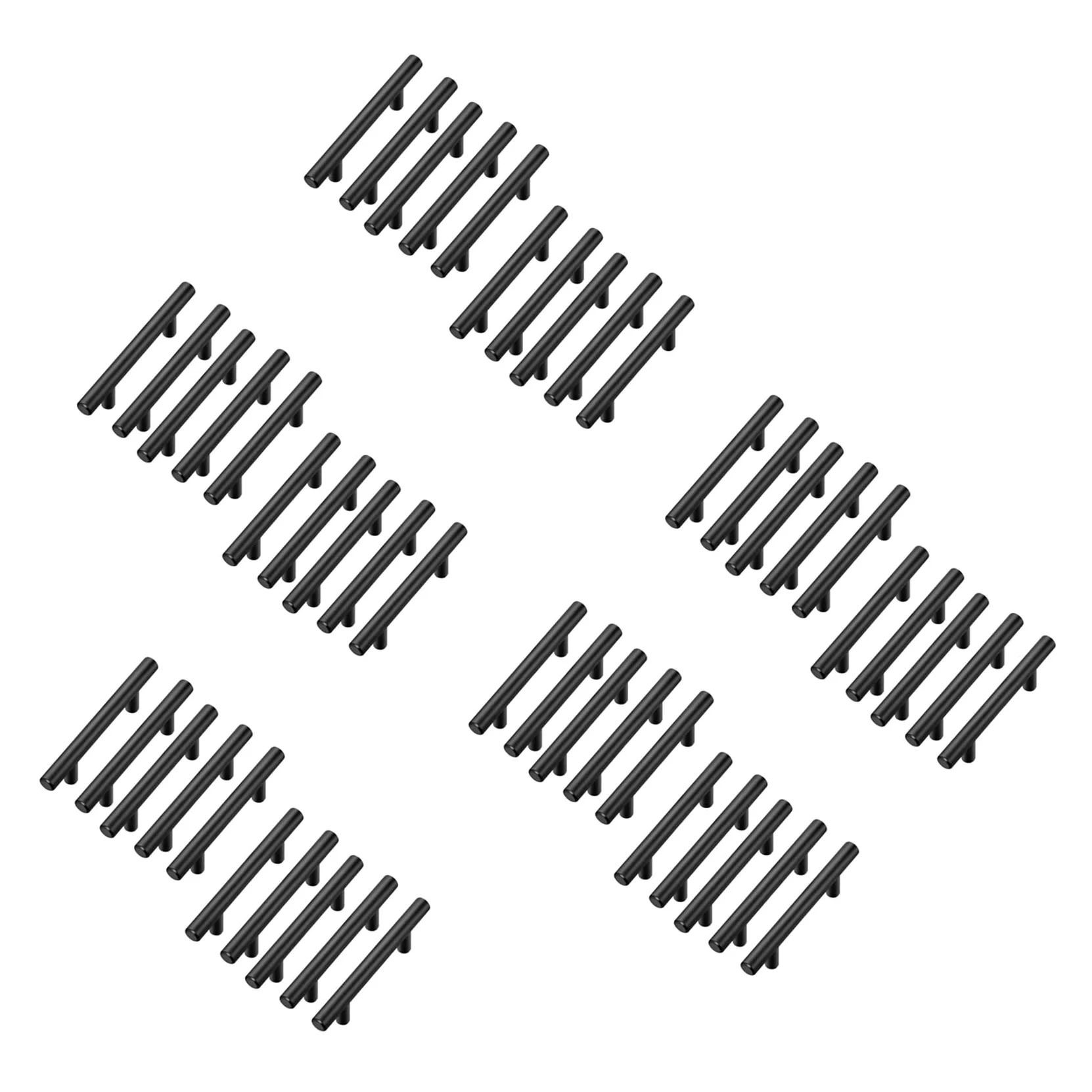 Zestaw 50 uchwytów do szafy, 5 sztuk, matowe, czarne, stal nierdzewna, uchwyty do szafy, 5 długości, 3 otwory w środku