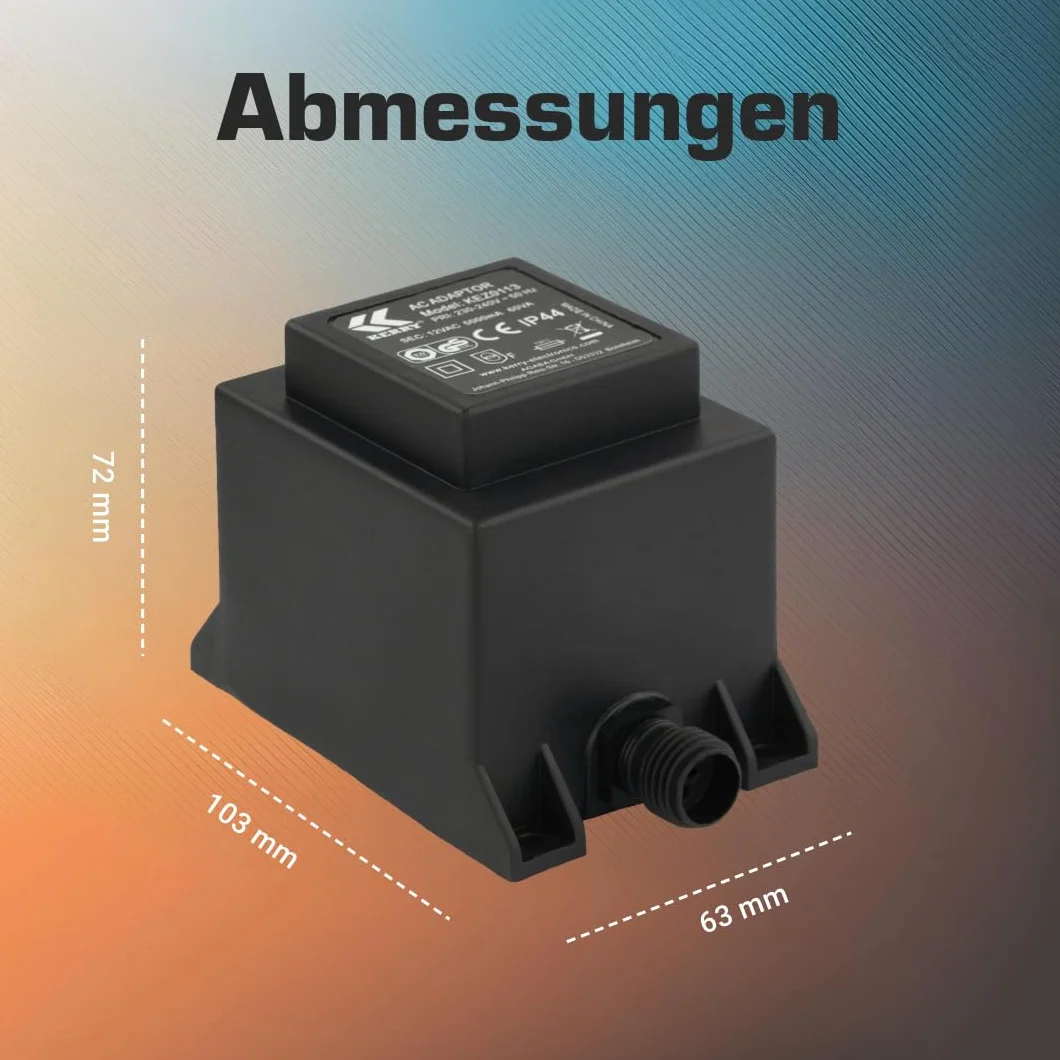 KERRY ELECTRONICS Transformator 12V 60VA/W, AC/AC AC, do użytku zewnętrznego IP44, między innymi do oświetlenia LED i..