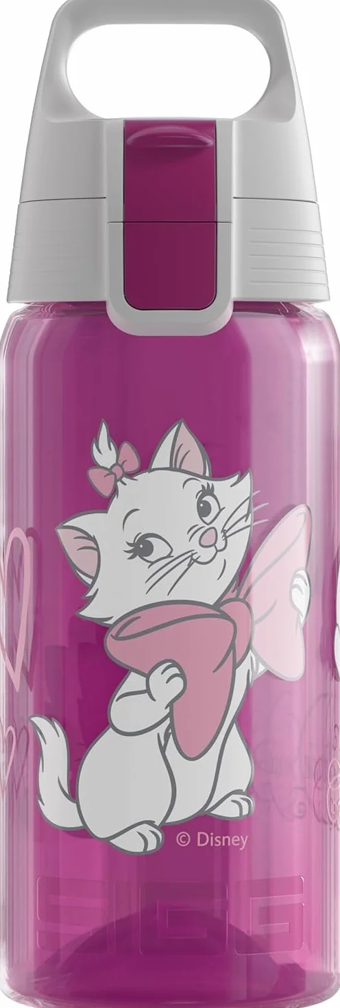 SIGG - Viva One Disney – Marie – nadaje się do napojów gazowanych – szczelna – nadaje się do mycia w zmywarce – nie zawiera BPA – do uprawiania sportu i szkoły – różowa, 0,5 l