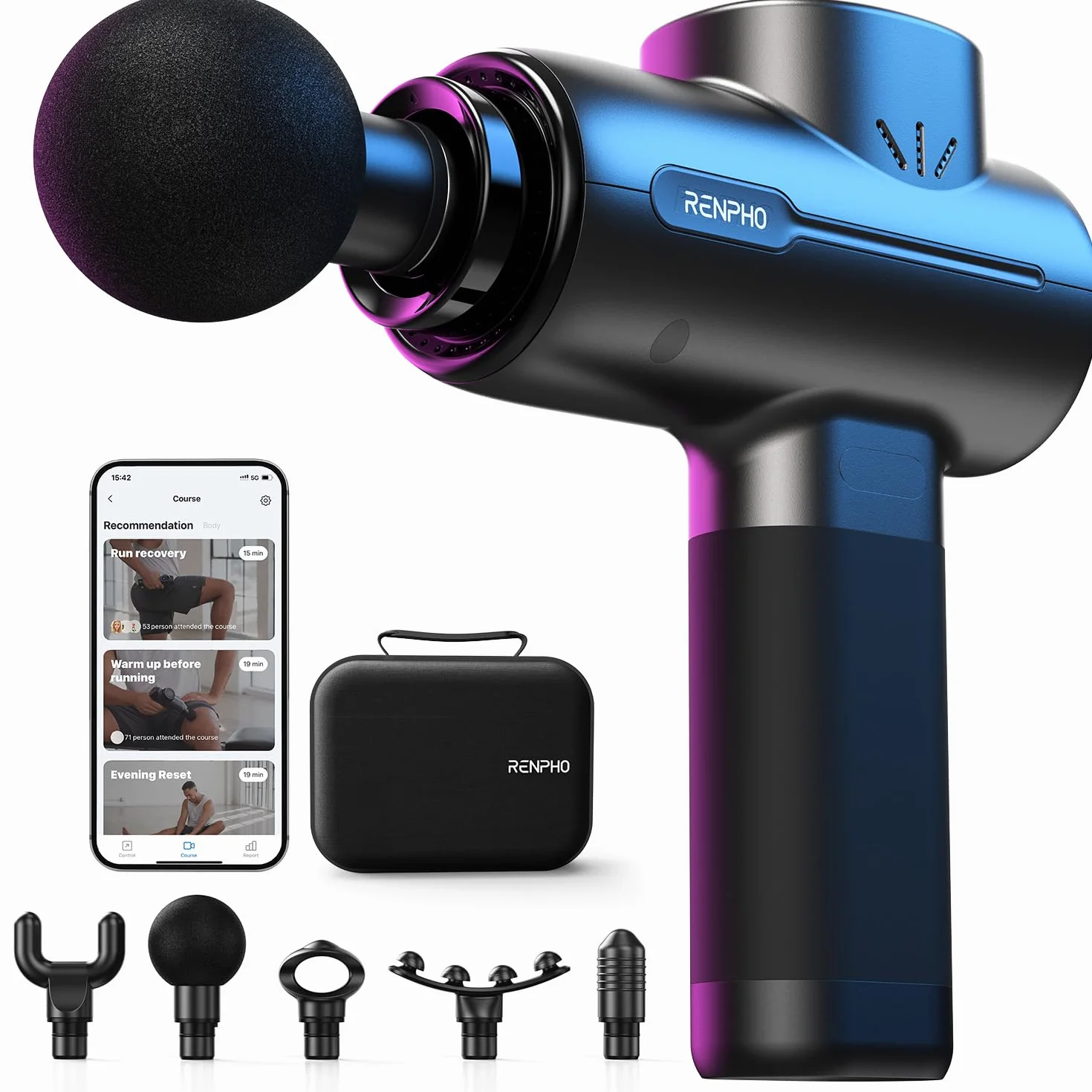 RENPHO pistolet do masażu z Bluetooth, masażer głębokich tkanek LED dotykowy