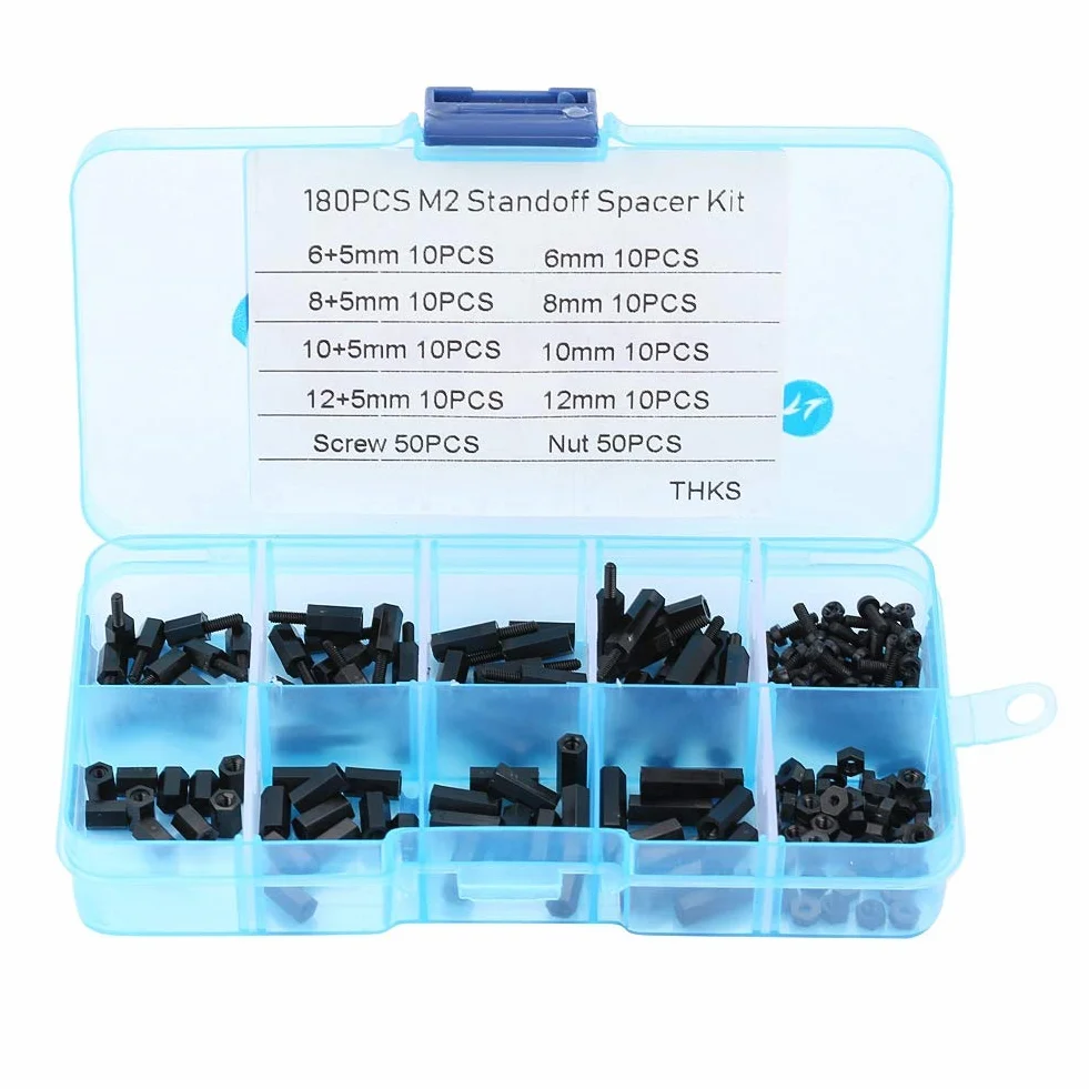 M2 Standoff Kit, 180pcs Schwarz M2 Male Female Standoffs Schrauben Muttern Sortiment Kit mit Box