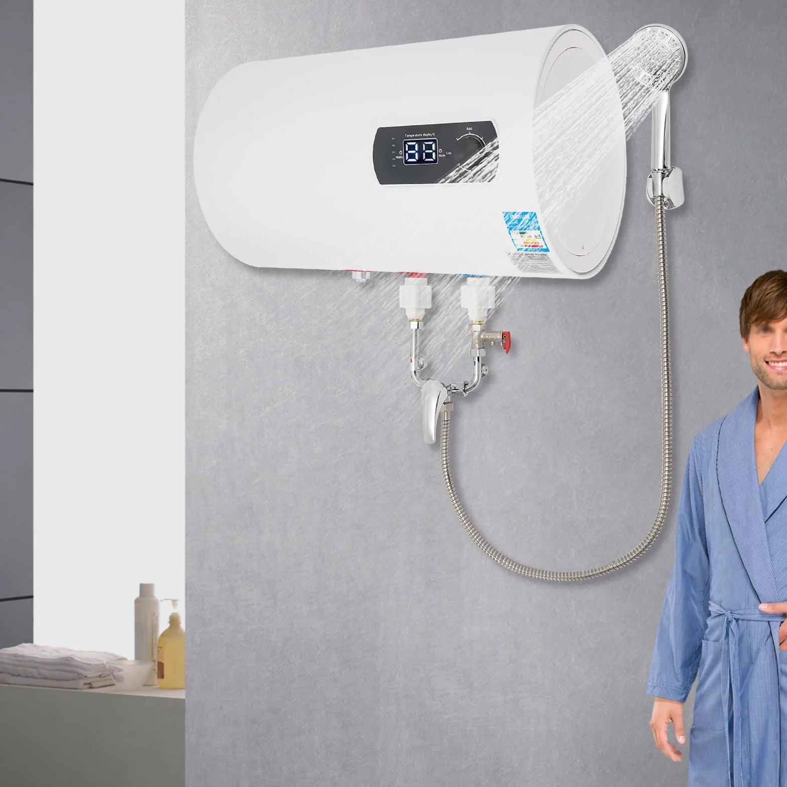 Elektryczny podgrzewacz wody 40 l, bojler 2000 W, elektryczny podgrzewacz wody do kuchni, toalet, wiszący bojler wodny z słuchawką prysznicową