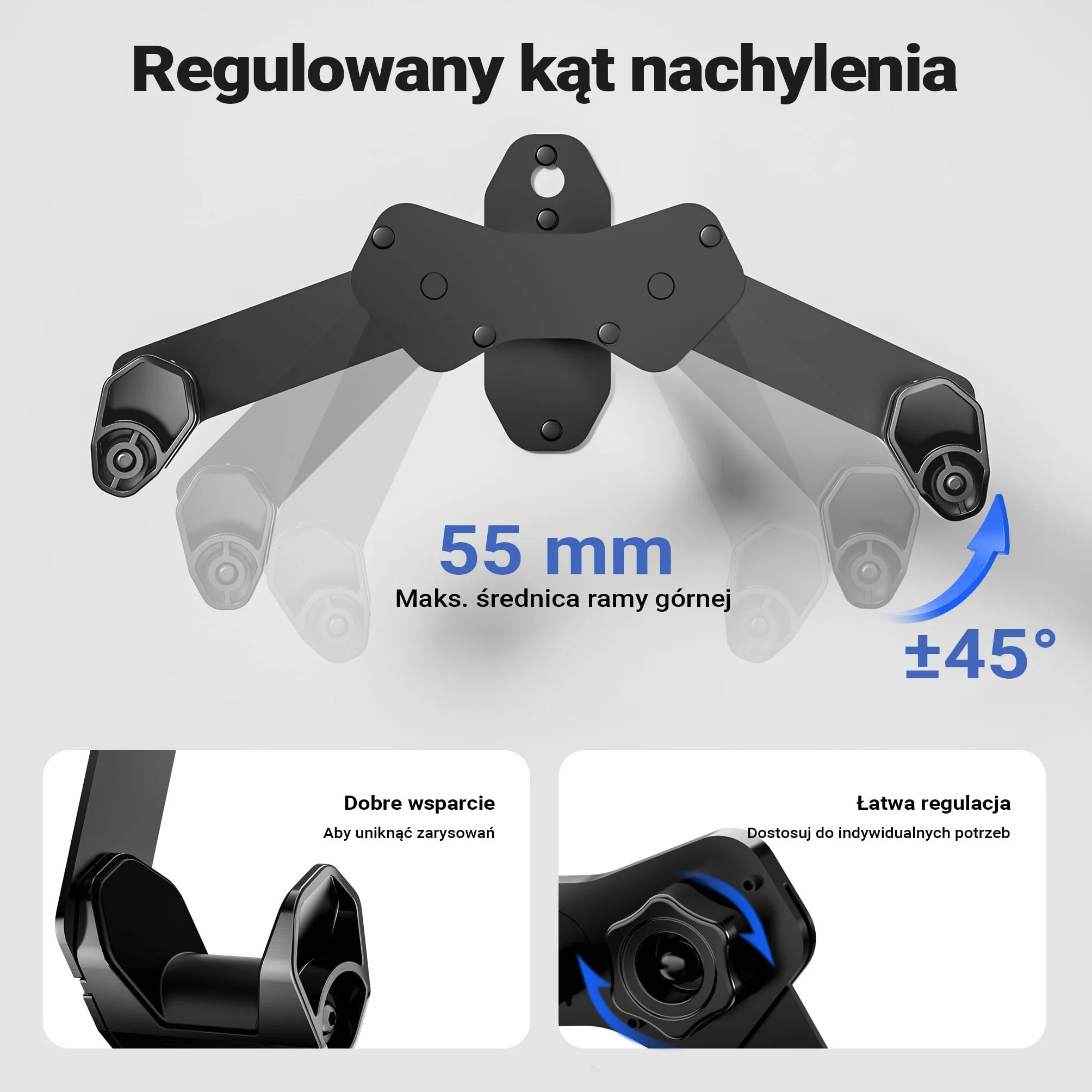 Wiltec Uchwyt naścienny na rower, z regulowaną szerokością do kierownicy maks. 77 cm, ze stali, wieszak rowerowy do 25 kg nośności z paskiem na koło