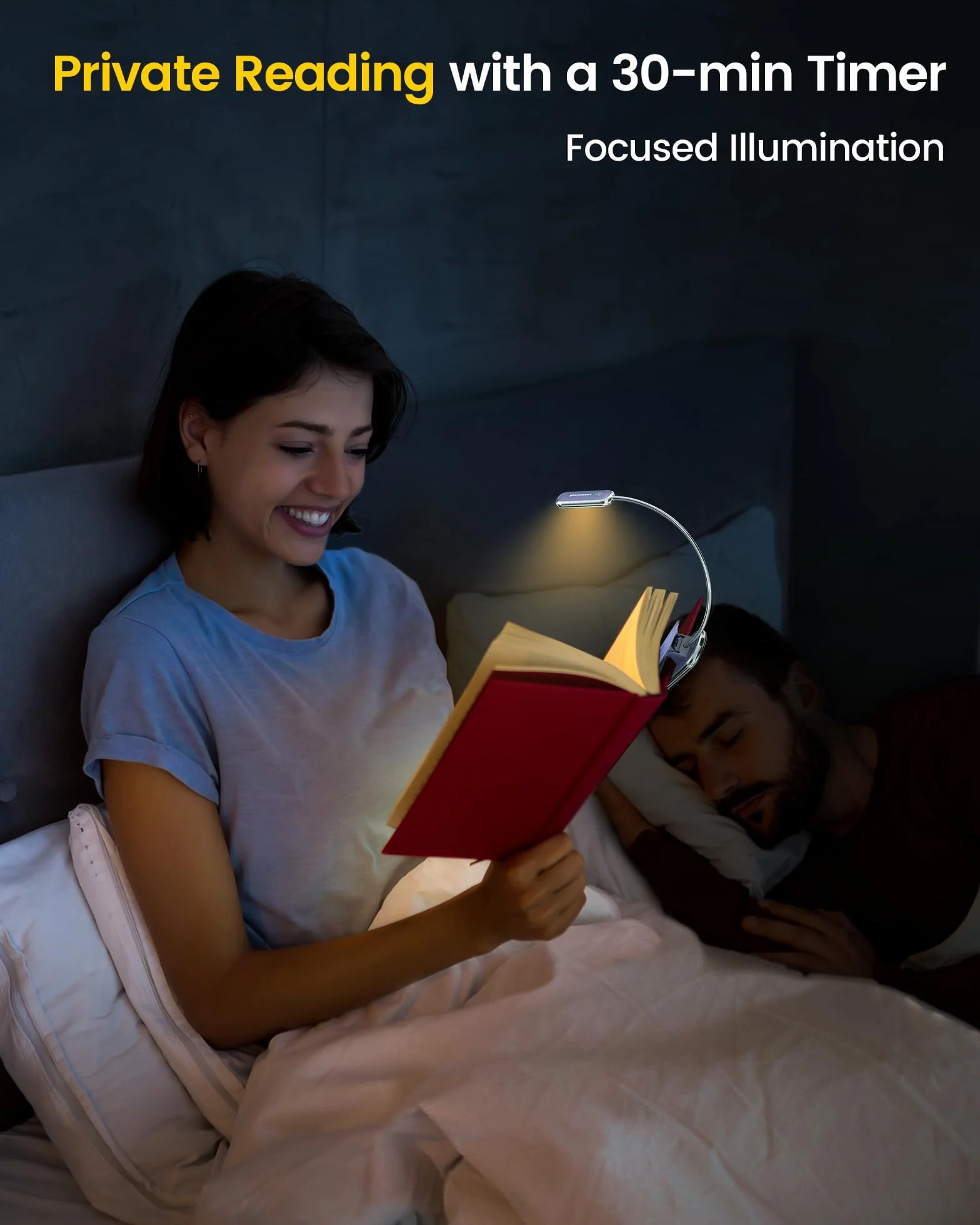 Glocusent Posh Premium lampka do czytania do książek w łóżku z timerem, 16-LED ładowalna lampka do czytania działa 160 godzin, 1800K Eyecare Clip na lampce do czytania, 3 kolory i 5 poziomów jasności (Fioletowy)