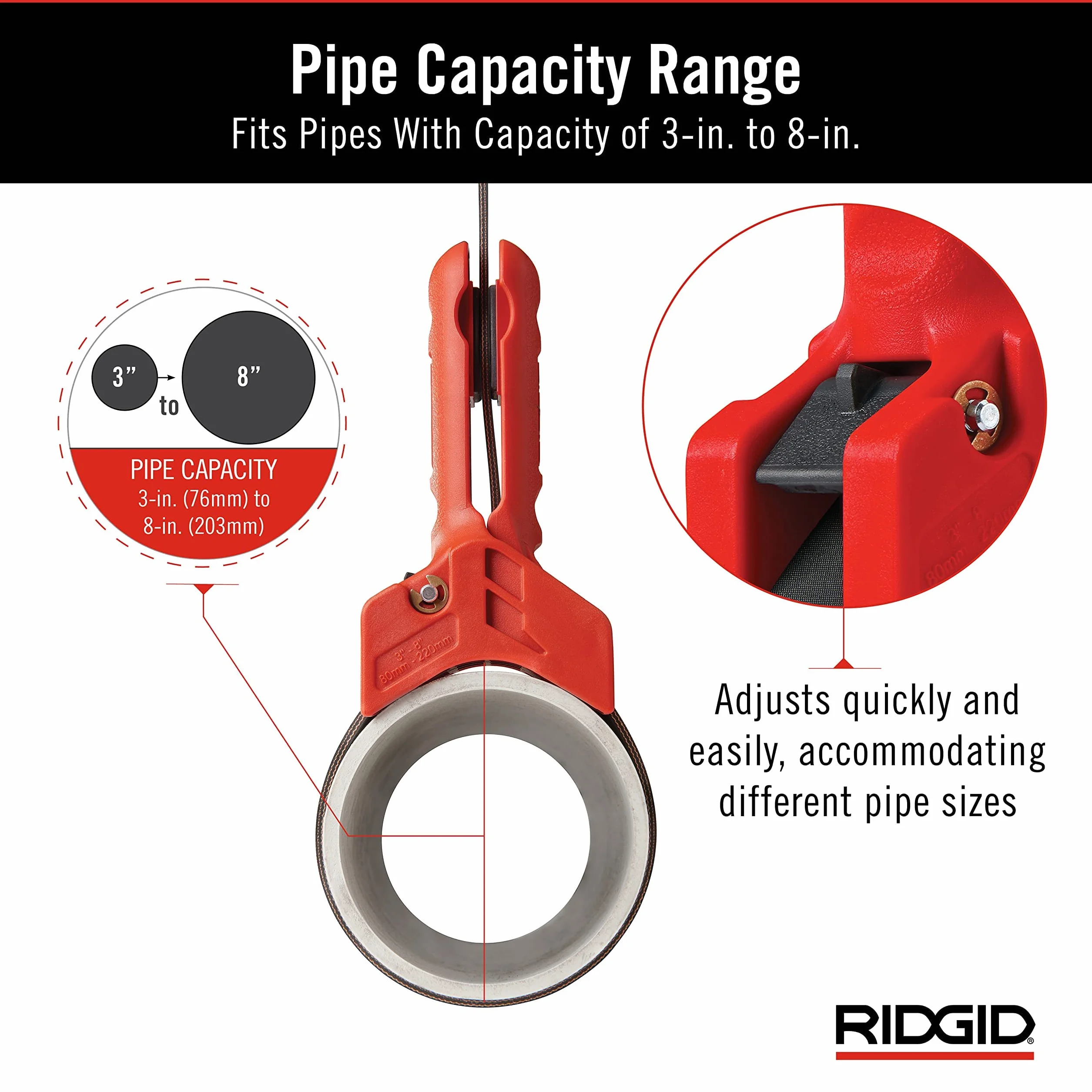 RIDGID 42478 Straplock Klucz taśmowy z uchwytem do rur 18 cm, czerwony.