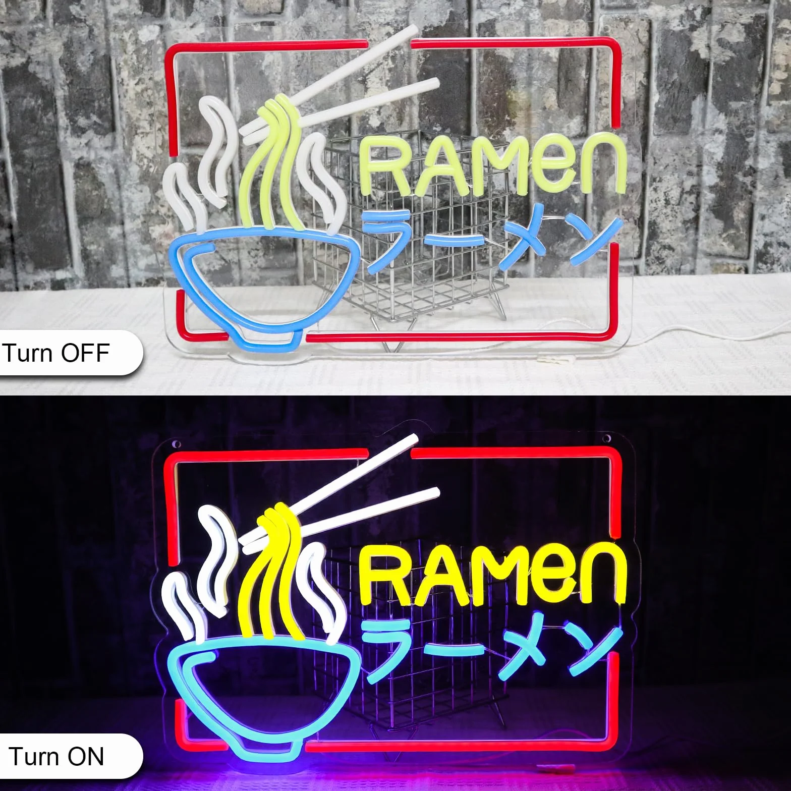 Ramen neonowy szyld kolorowy LED, neonowy szyld ścienny, neonowy makaron, tabliczka LED, do sklepu, kuchni, baru z przekąskami, salonu, jadalni, brunchu, na imprezę, do domu, sklepu, jako