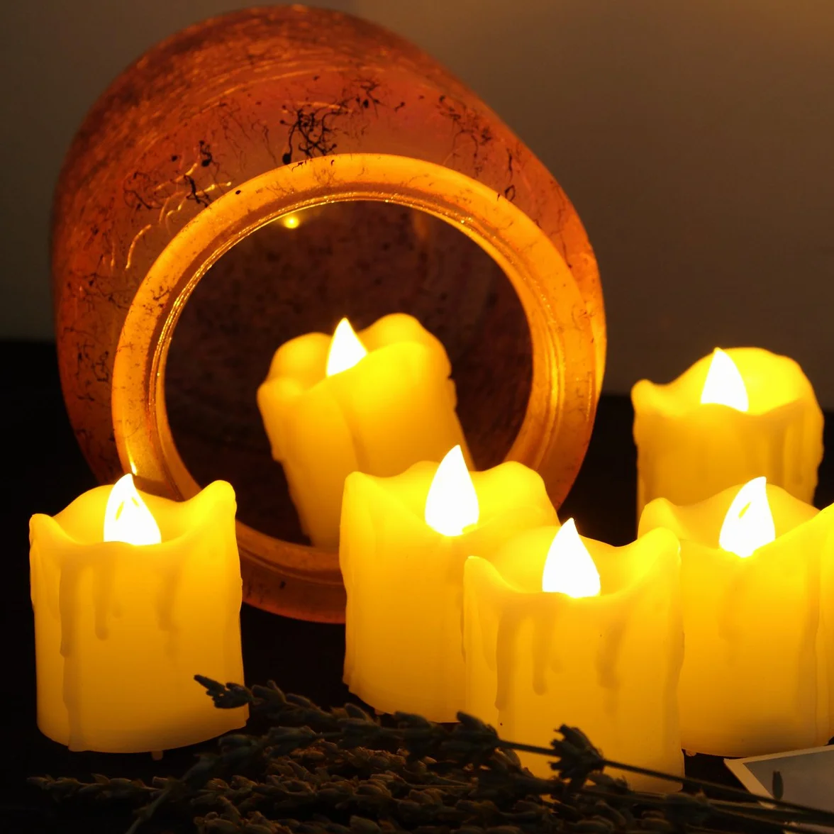 Świece bezpłomieniowe, realistyczne, migoczące świeczki LED typu tealight, 300 godzin światła non-stop, z pilotem zdalnego sterowania i timerem 2/4/6/8 godzin, kolor kości słoniowej, 6 sztuk/opakowanie.
