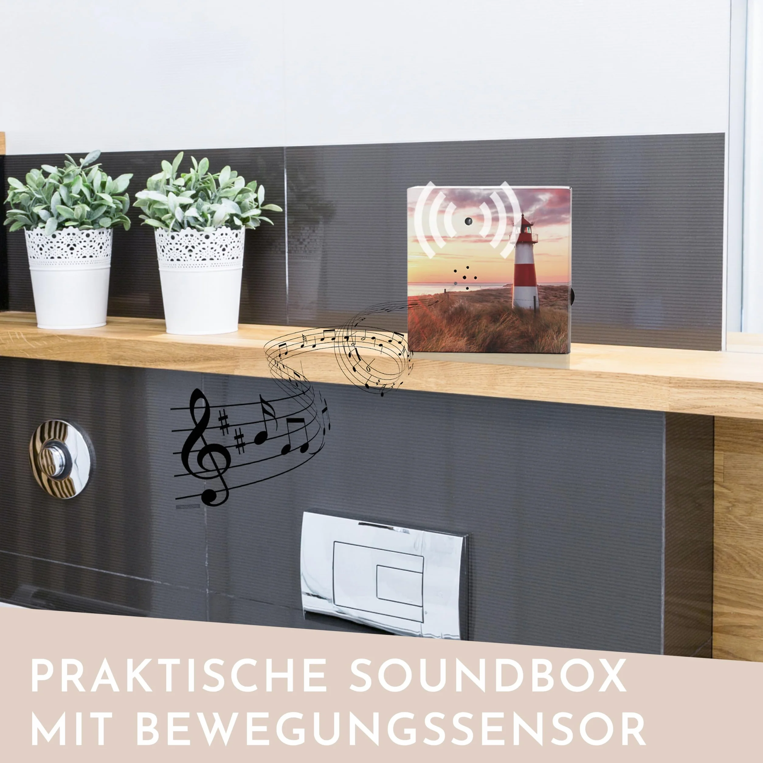 Nordstern skrzynka muzyczna z dźwiękiem morza z czujnikiem ruchu i regulatorem głośności 12x12 cm