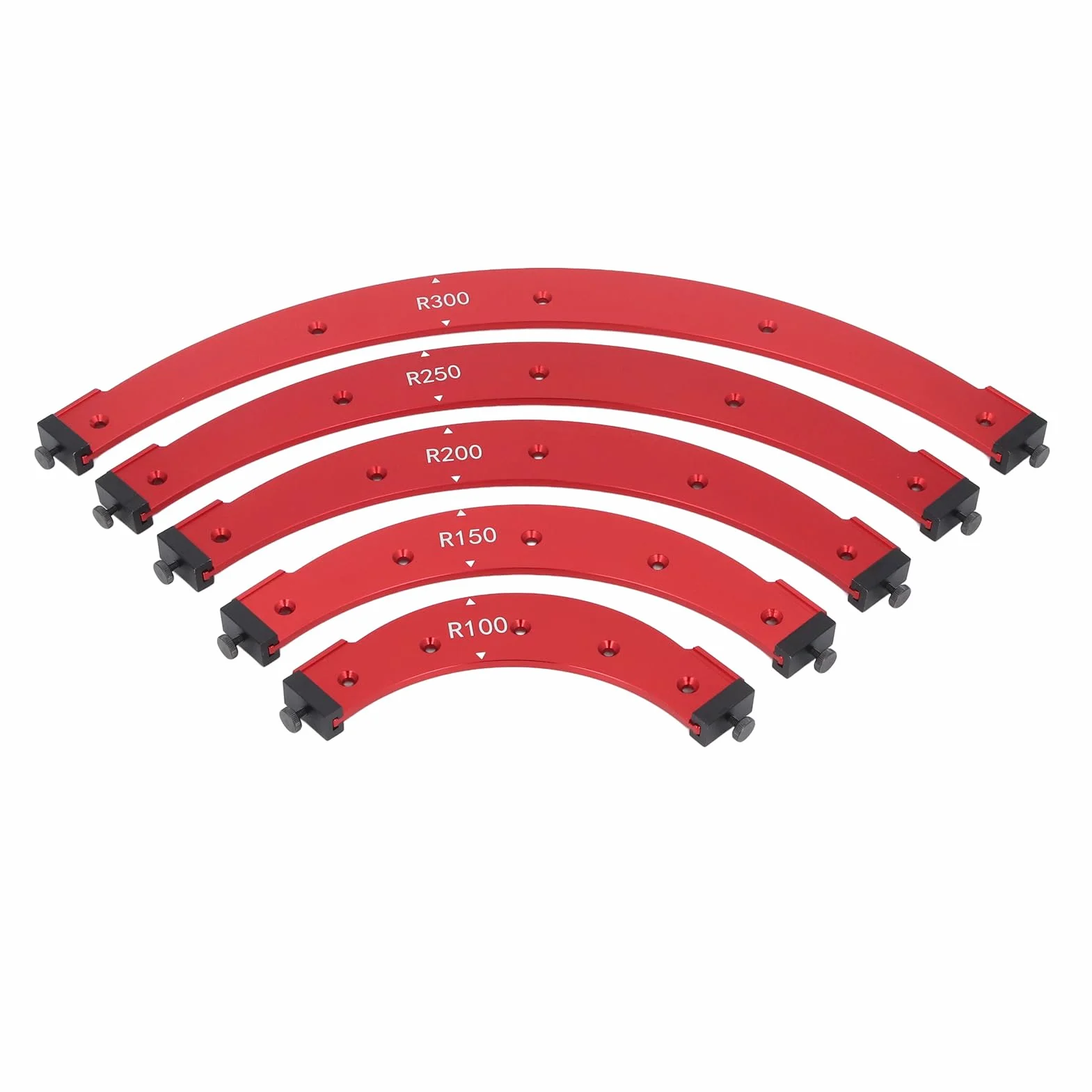 Szablony do Frezowania Promieniowego, Zestaw 5 Szablonów do Frezowania Promieni Narożnych R100 R150 R200 R250 R300, Szablon do Frezowania Promieni Narożnych ze Stopu Aluminium