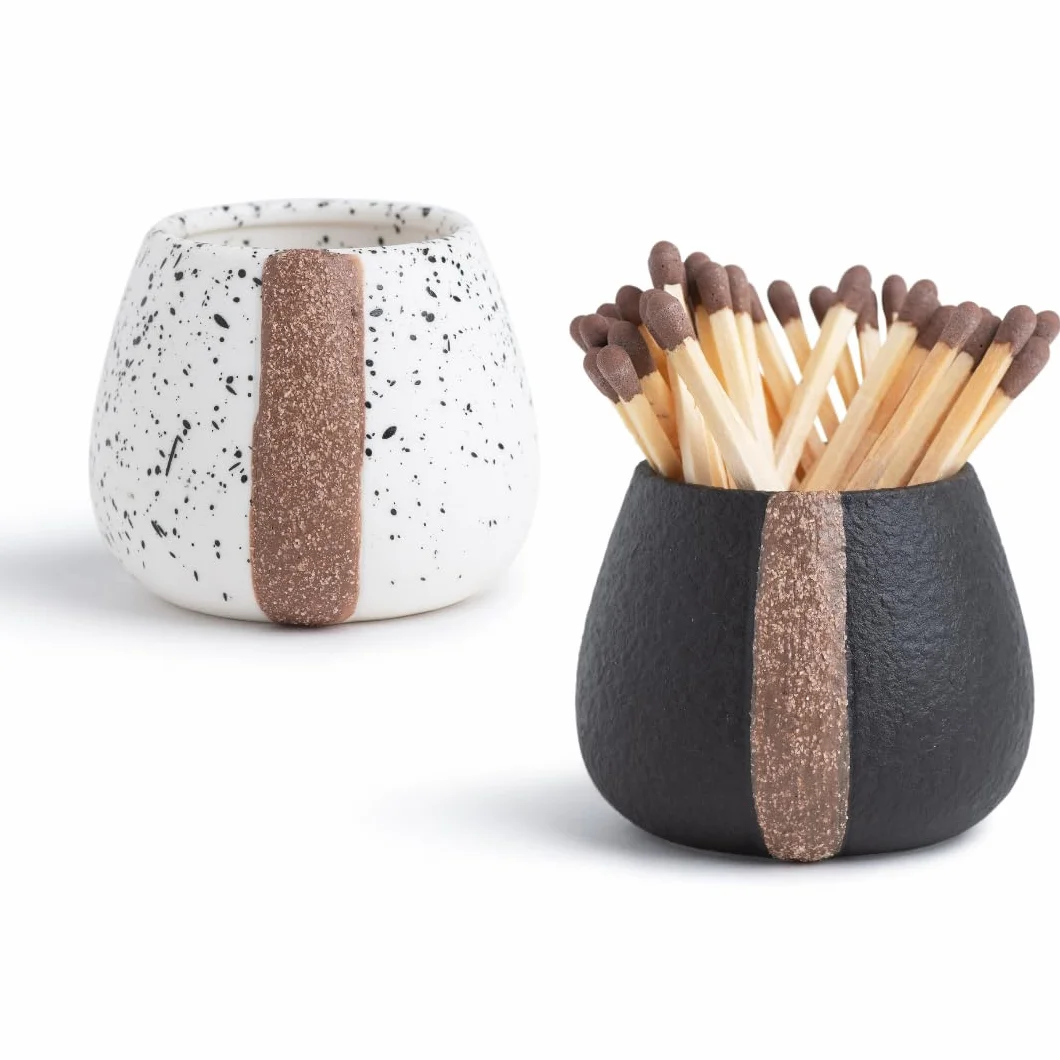 Amarcado Ceramiczny uchwyt na zapałki z napastnikiem do uroczych i fantazyjnych meczów, zestaw 2 sztuk, zapałki w słoiku, dekoracyjne, nowoczesne prezenty do dekoracji domu, dekoracje kominkowe, mecze