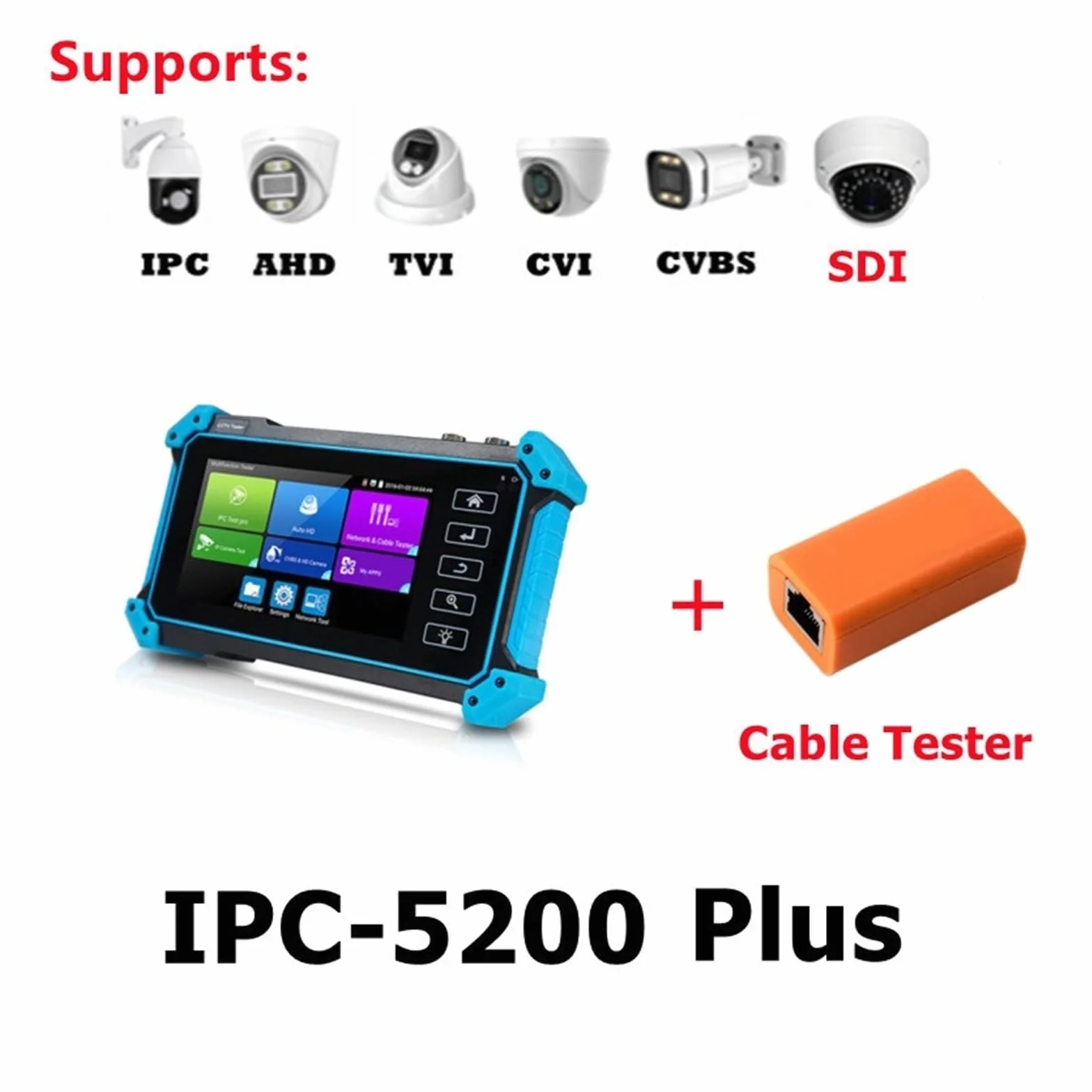 Tester CCTV, IPC-5200C Tester CCTV Plus 5,4-calowy | Z ekran dotykowy IPS 8MP IP CVI TVI AHD analogowy 5 w 1 VGA i wejście 4K HD Tester kamery IP do testowania kamer CCTV i IP.