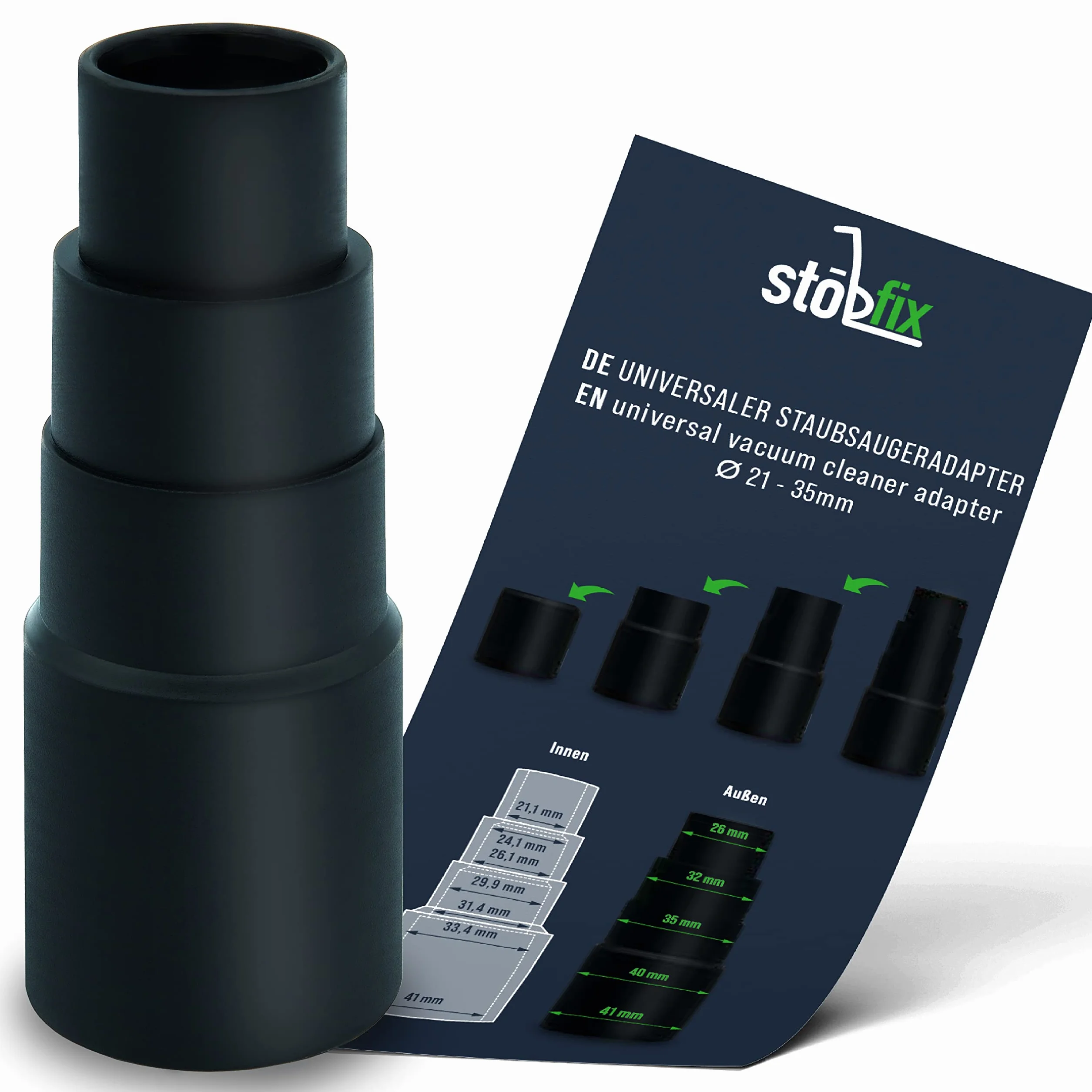 STÖBFIX Adapter Do Węża I Odkurzacza - Zestaw 1 Sztuki, Złączka Redukcyjna Do Uniwersalnego Zastosowania (Bosch, Makita, Kärcher), Zapewnia Czystą Pracy
