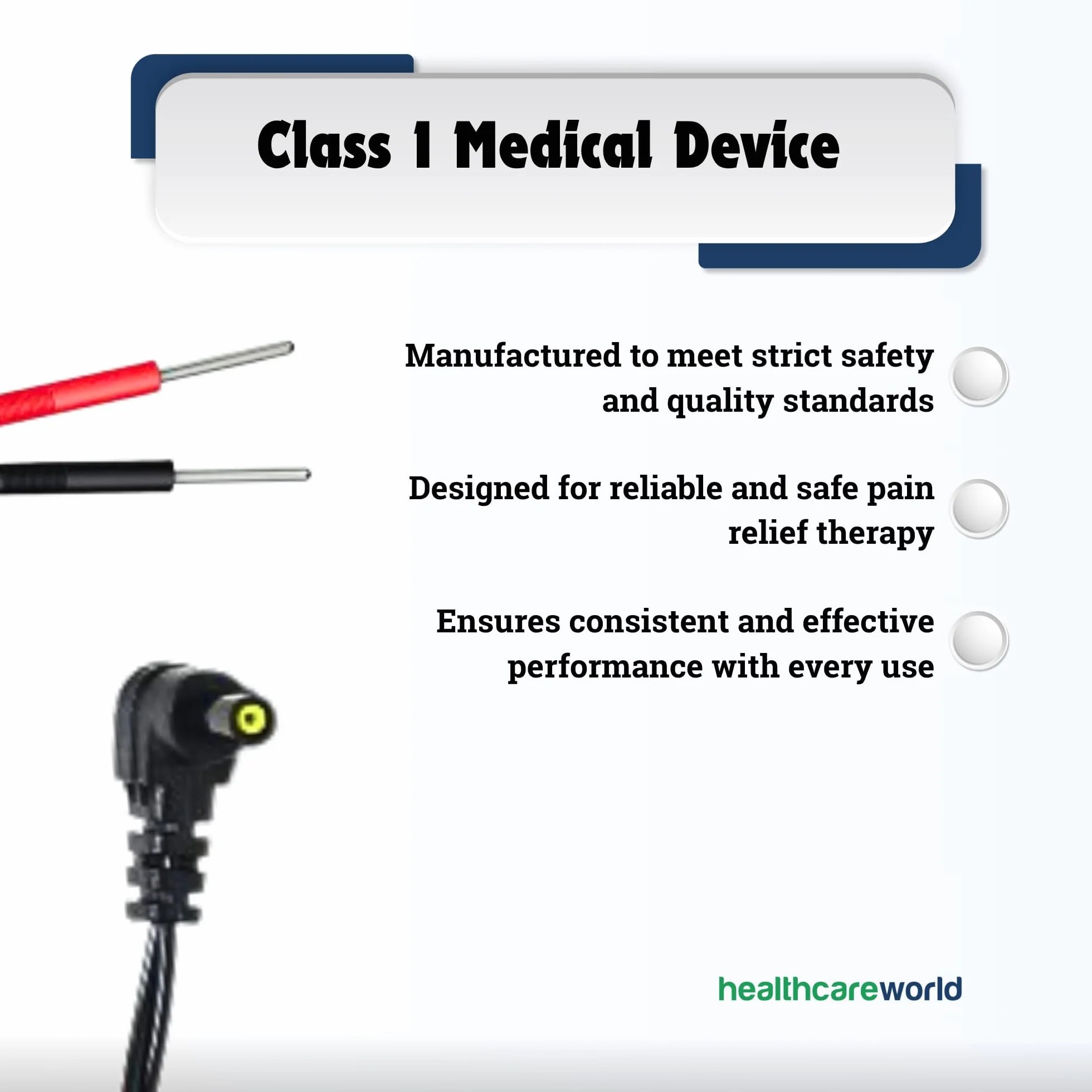 Healthcare World Przewody TENS 2,35 mm (2 szt.) – Kable żeńskie z pinem 2 mm, zamienne przewody do elektrod TENS do stymulacji mięśni, elektroterapii, łagodzenia bólu & rehabilitacji – długość 150 cm.