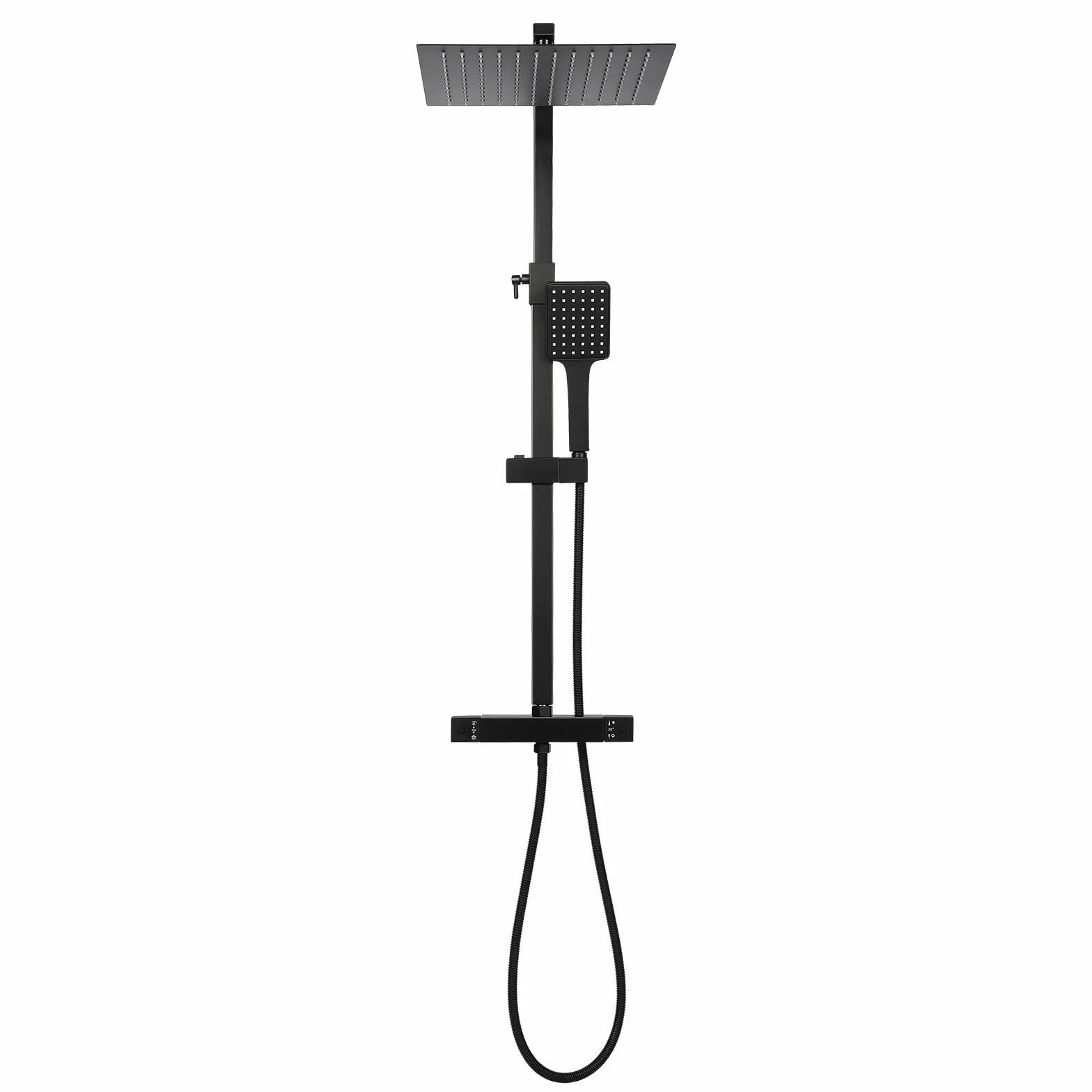 Zestaw prysznicowy, system prysznicowy bez armatury 2 w 1, czarny, deszczownica, bateria mieszakowa, stal nierdzewna, 30 x 30 cm, deszczownica i regulowana słuchawka prysznicowa do łazienki
