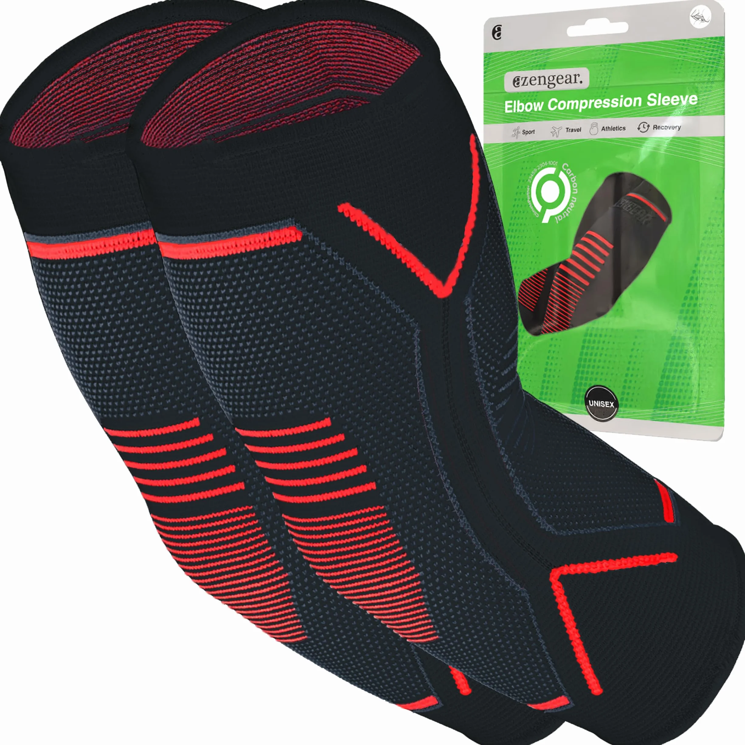 aZengear Opaska kompresyjna na łokieć - natychmiastowa ulga w bólu stawów przy zapaleniu ścięgna, zapaleniu stawów, golfie, tenisistach, treningach, fitness (L, Czarny z czerwonym (para))