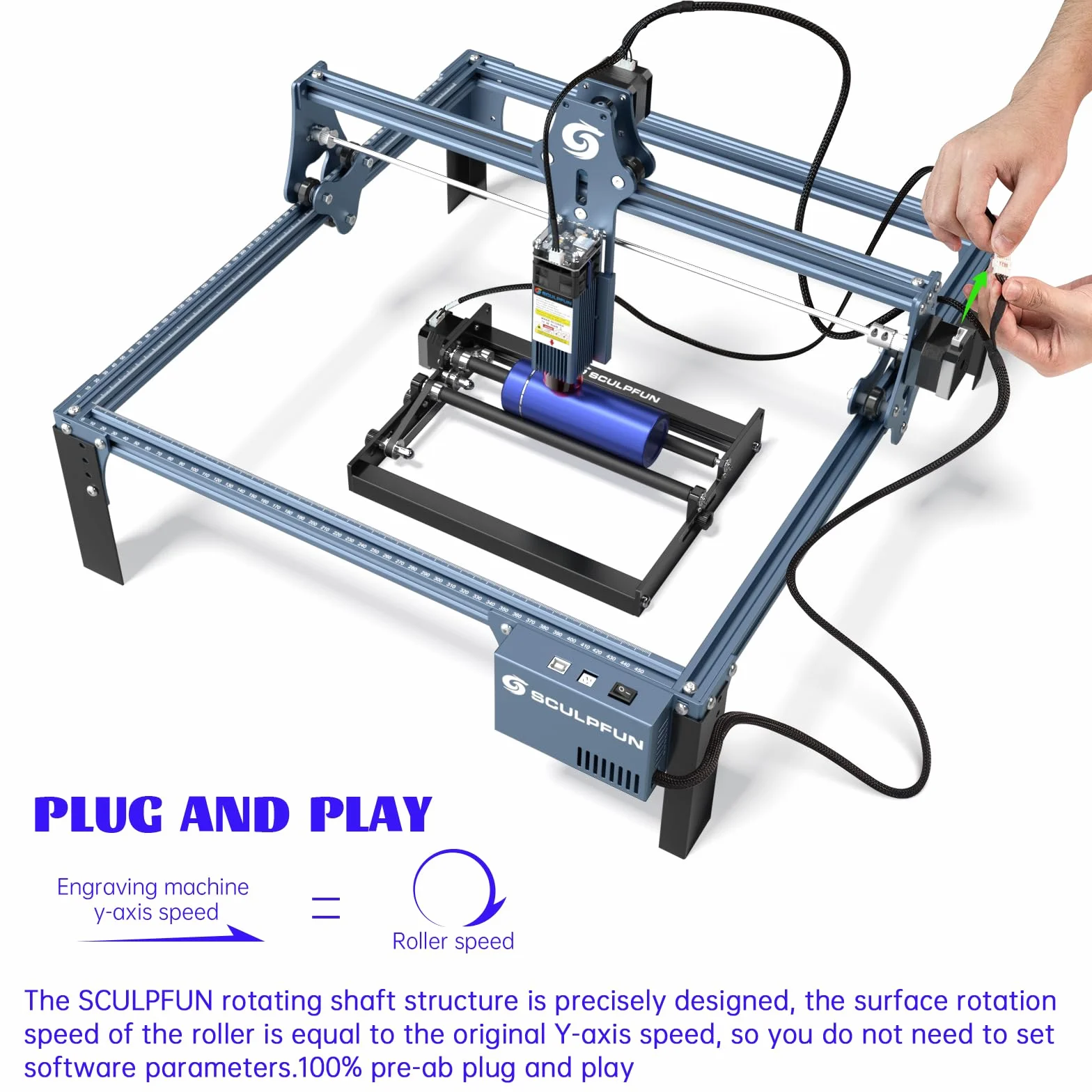 SCULPFUN Wałek rotacyjny laserowy, moduł rotacyjny osi Y, laserowa nasadka obrotowa 360° do grawerowania obiektów cylindrycznych, kompatybilna z większością maszyn do grawerowania laserowego na rynku