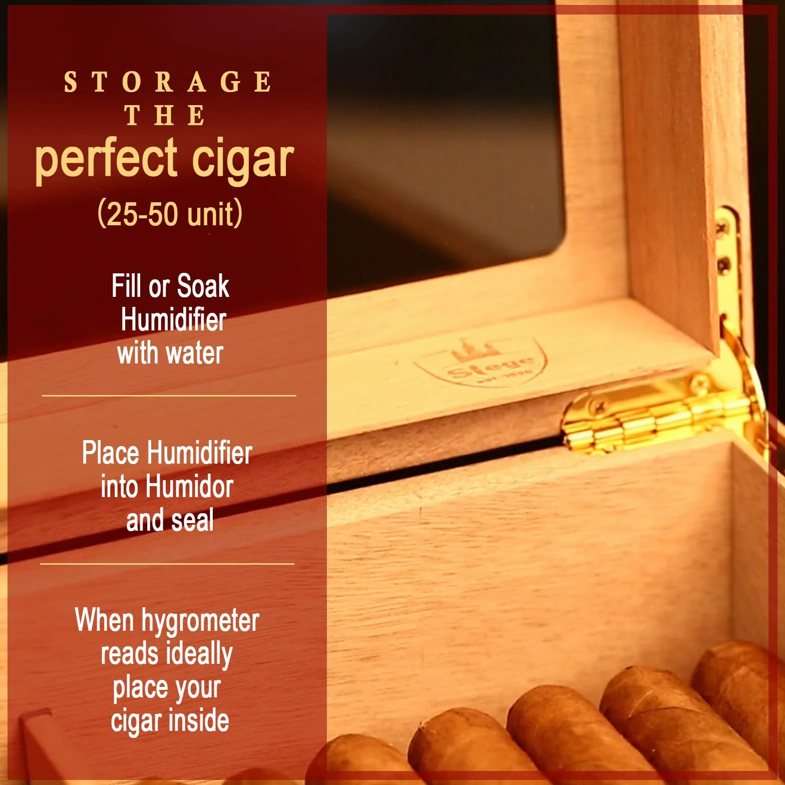 Humidor do cygar, ręcznie wykonany humidor cygara, hiszpański cygara, cedrowy, cyfrowy higrometr, nawilżacz, rozdzielacz, prezent dla mężczyzn (30-50 cygar)