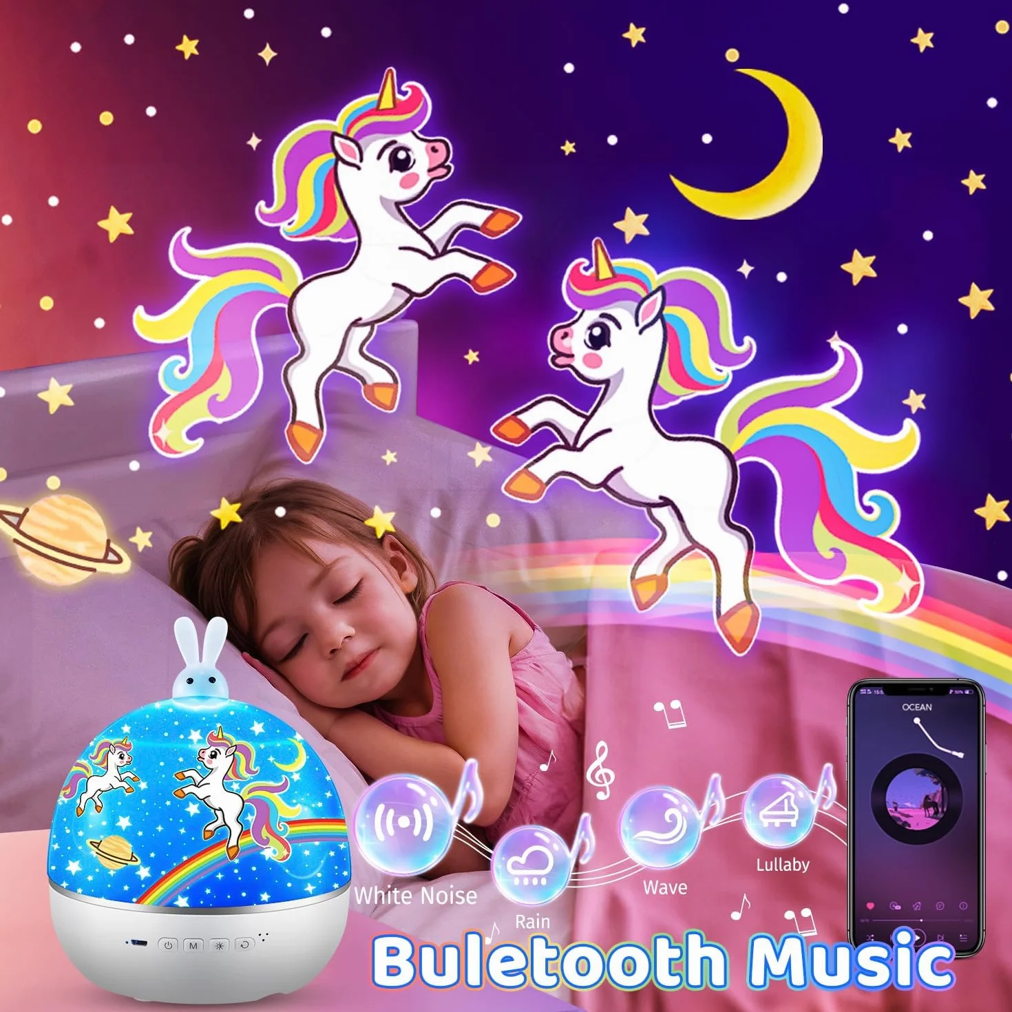 Lampka nocna projektor gwiaździstego nieba dla dzieci z Bluetooth 15 filmów