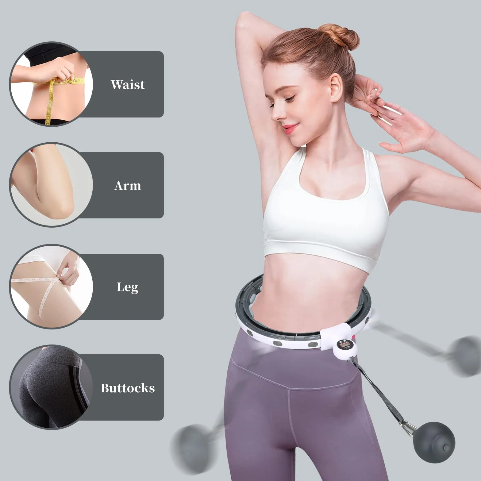 Smart Hula Hoop, inteligentna fitness, cicha, profesjonalna odchudzanie, nie spada, liczenie, z magnetycznym dyskiem do masażu utrata wagi, regulowana 16 węzłów, dla dorosłych, dzieci