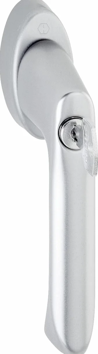 HOPPE 10765074 Klamka okienna Brest z cylindrem blokującym | aluminium srebrna | blokada kluczem | czworokątna 7 x 32-42