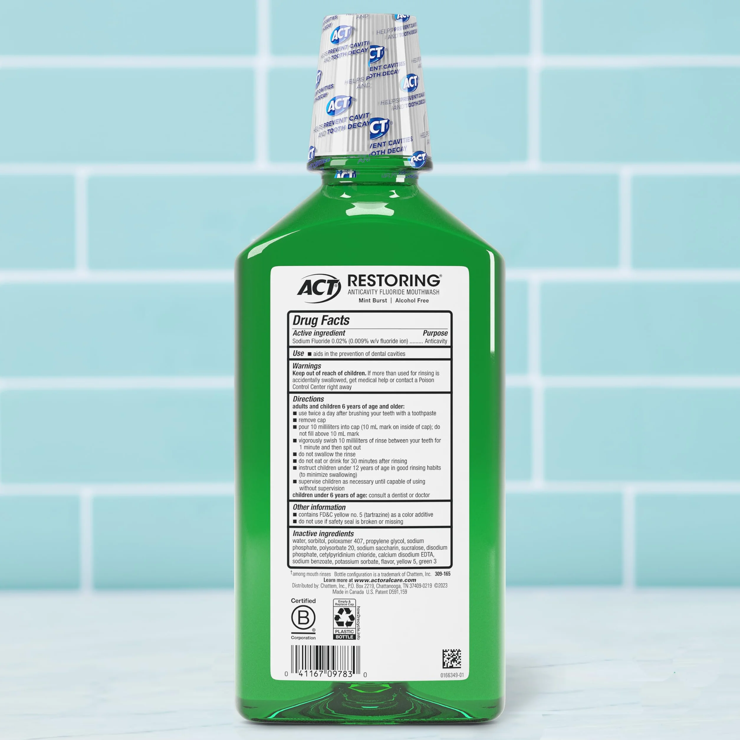Act Restoring Anticavity Fluoride Mouthwash, Mint Burst, 33,8 Fl Oz by ACT