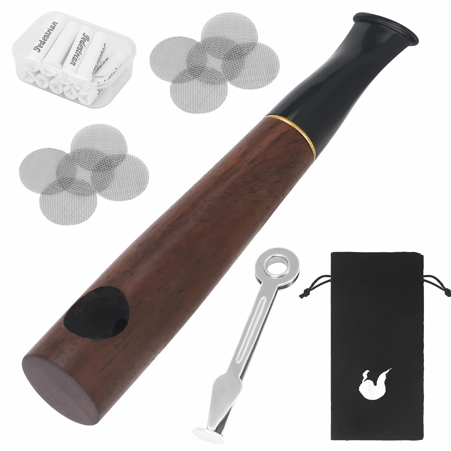 Zestaw fajek drewnianych z filtrem z węgla aktywnego 10 x 8 mm, 10 filtrów ze stali nierdzewnej, gwizdek do tytoniu z akcesoriami do palenia, drewniany gwizdek, wykonany ręcznie do palenia