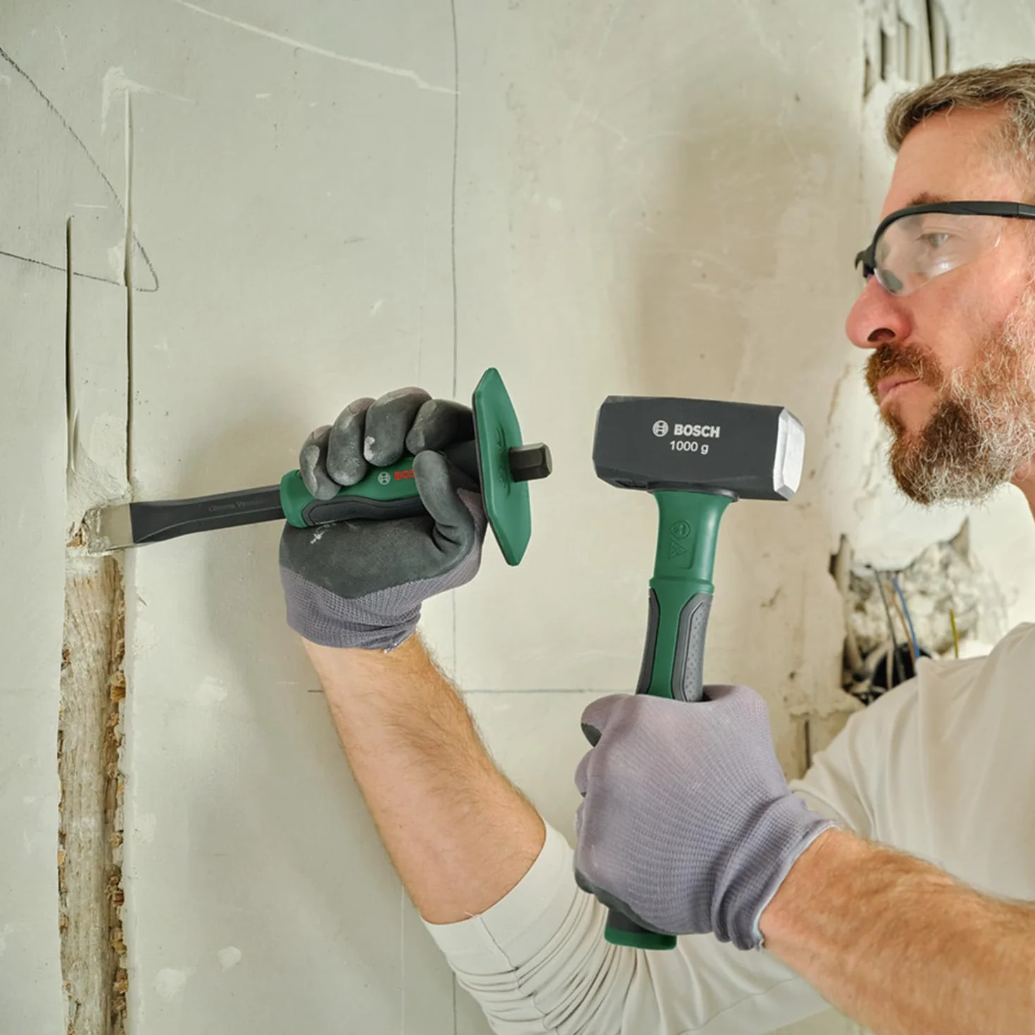 Bosch dłuto płaskie do kamienia 22–250 mm (dwukrotnie hartowane ostrze do wymagających zadań, klinga ze stali chromowo-wanadowej, komfortowa miękka rękojeść Softgrip z osłoną dłoni)