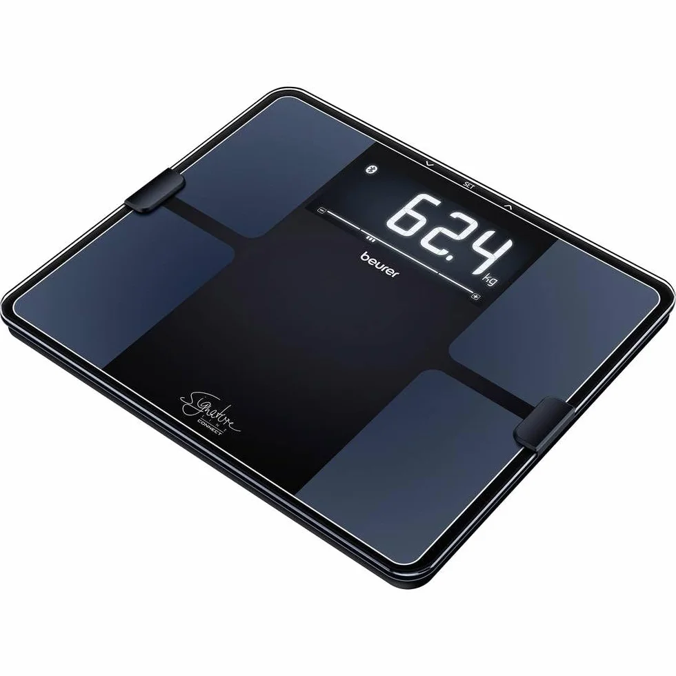 Beurer BF 915 waga diagnostyczna z analizą ciała dla 8 osób, pomiar tkanki tłuszczowej, podświetlany wyświetlacz XXL, nośność 200 kg, czarny