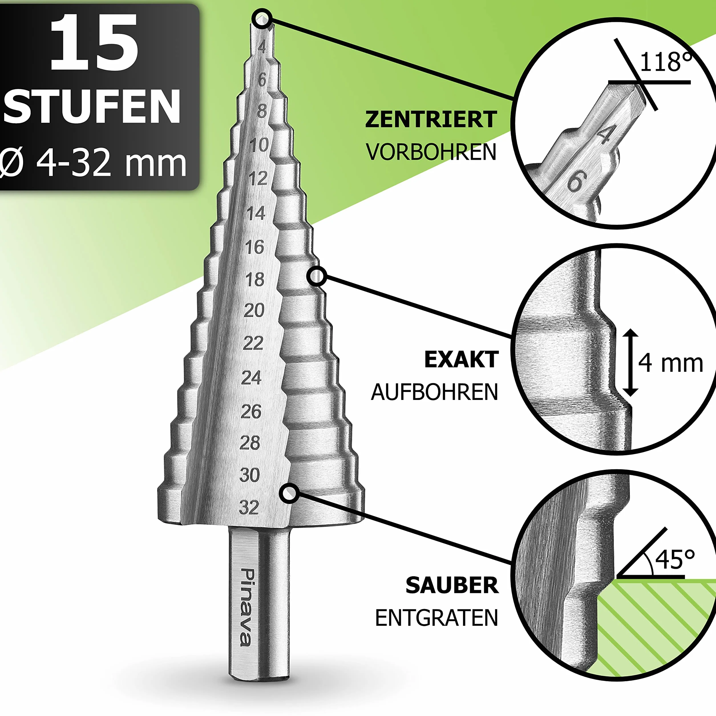 Pinava Wiertło Stopniowe HSS 4-32 mm Stożkowe Do Metalu Stali Nierdzewnej