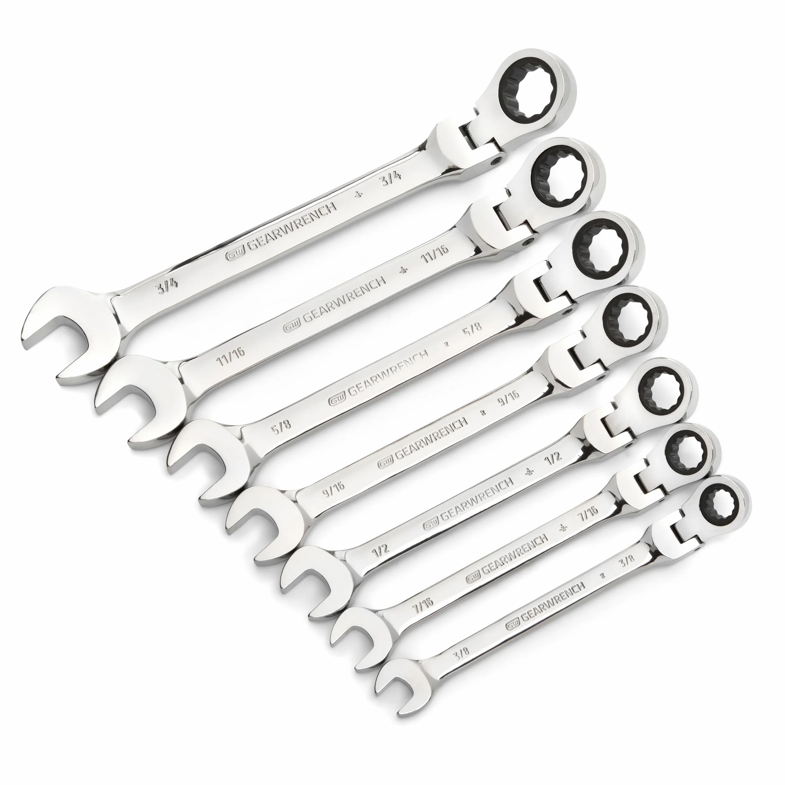GearWrench Zestaw kluczy płasko-oczkowych z grzechotką, 7 szt., 12 szt., SAE - 9700